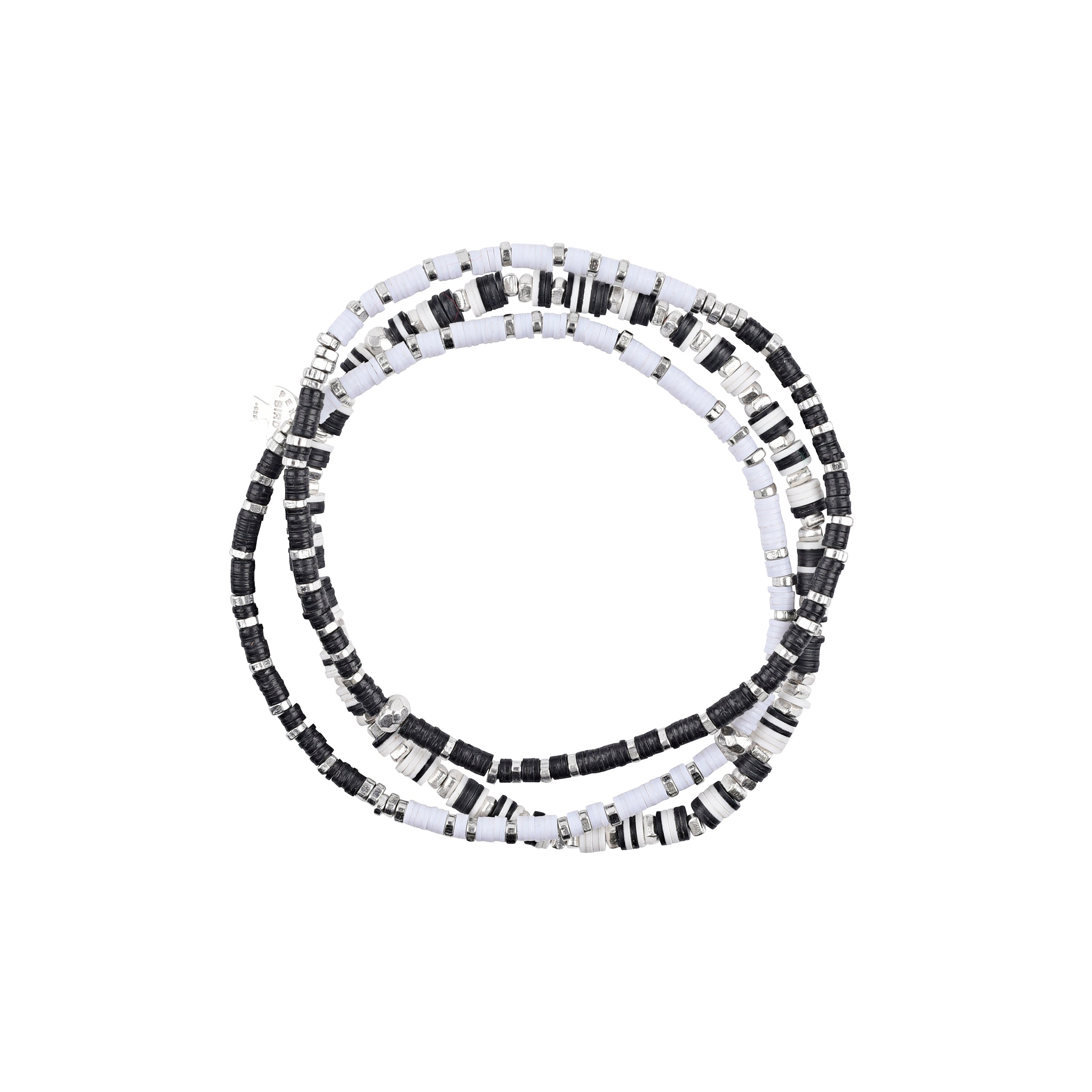Sterling Silver and Vinyl Beading Stretch Bracelet 3 piece Set