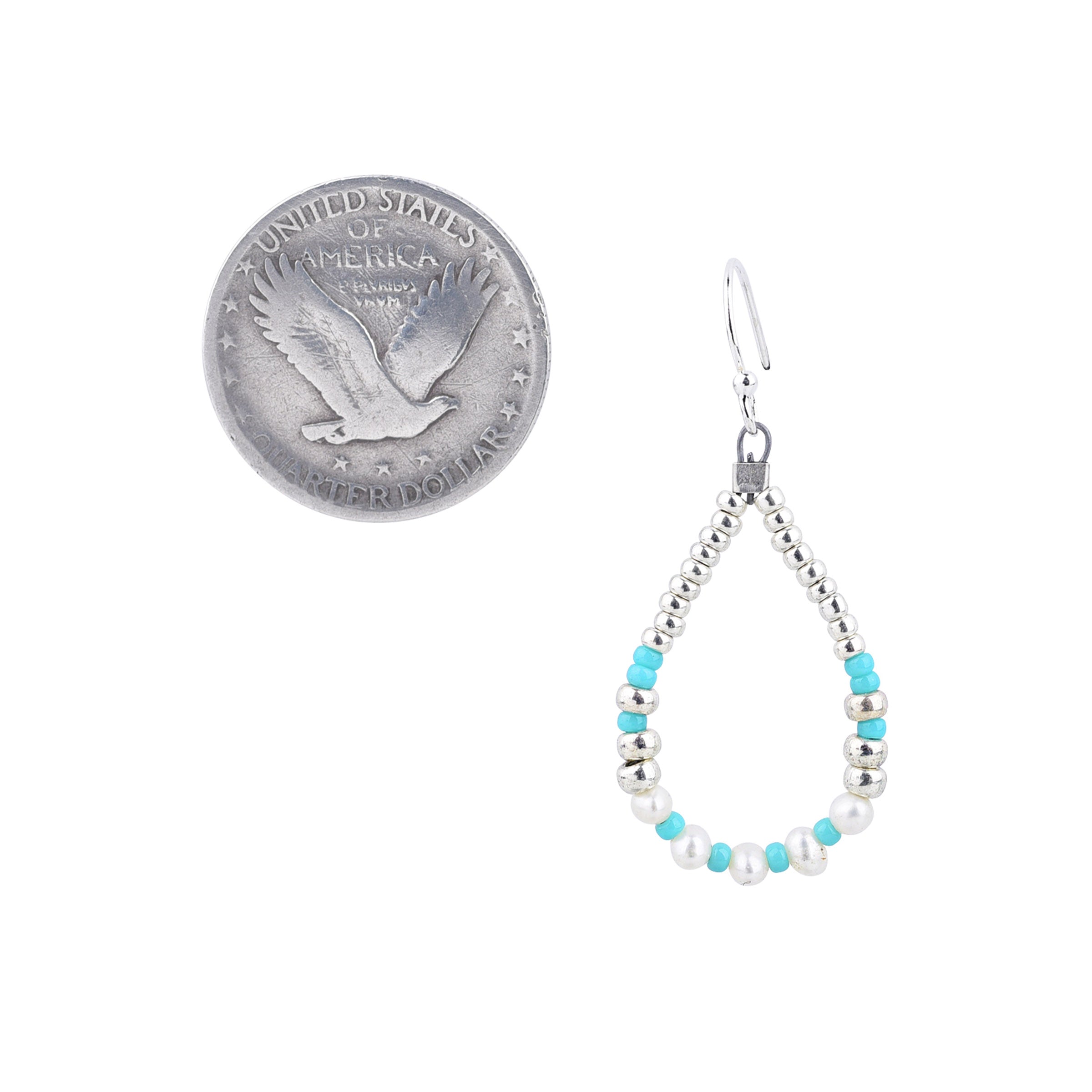 Teardrop Sterling Silver Earrings made with Turquoise and Pearl