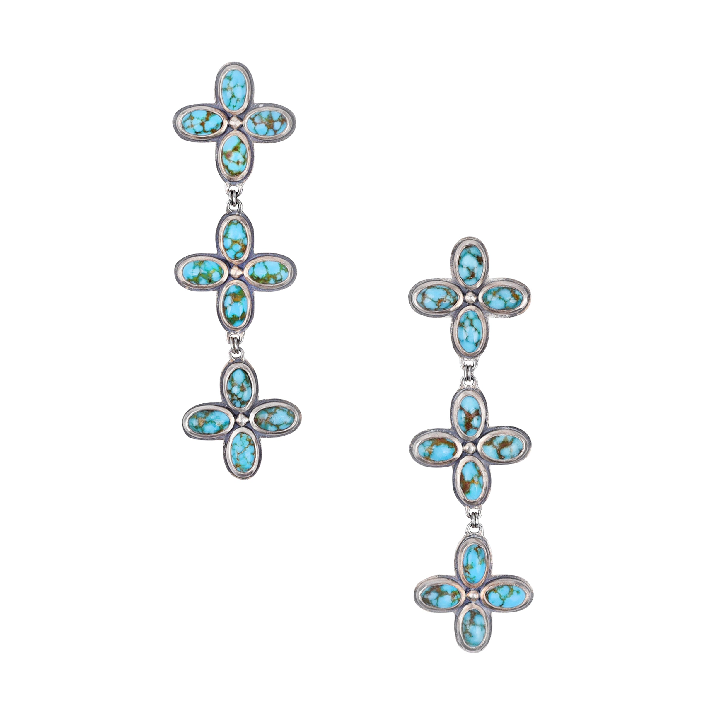 Dennis Hogan Triple Flower Earrings - Spiderweb Turquoise
