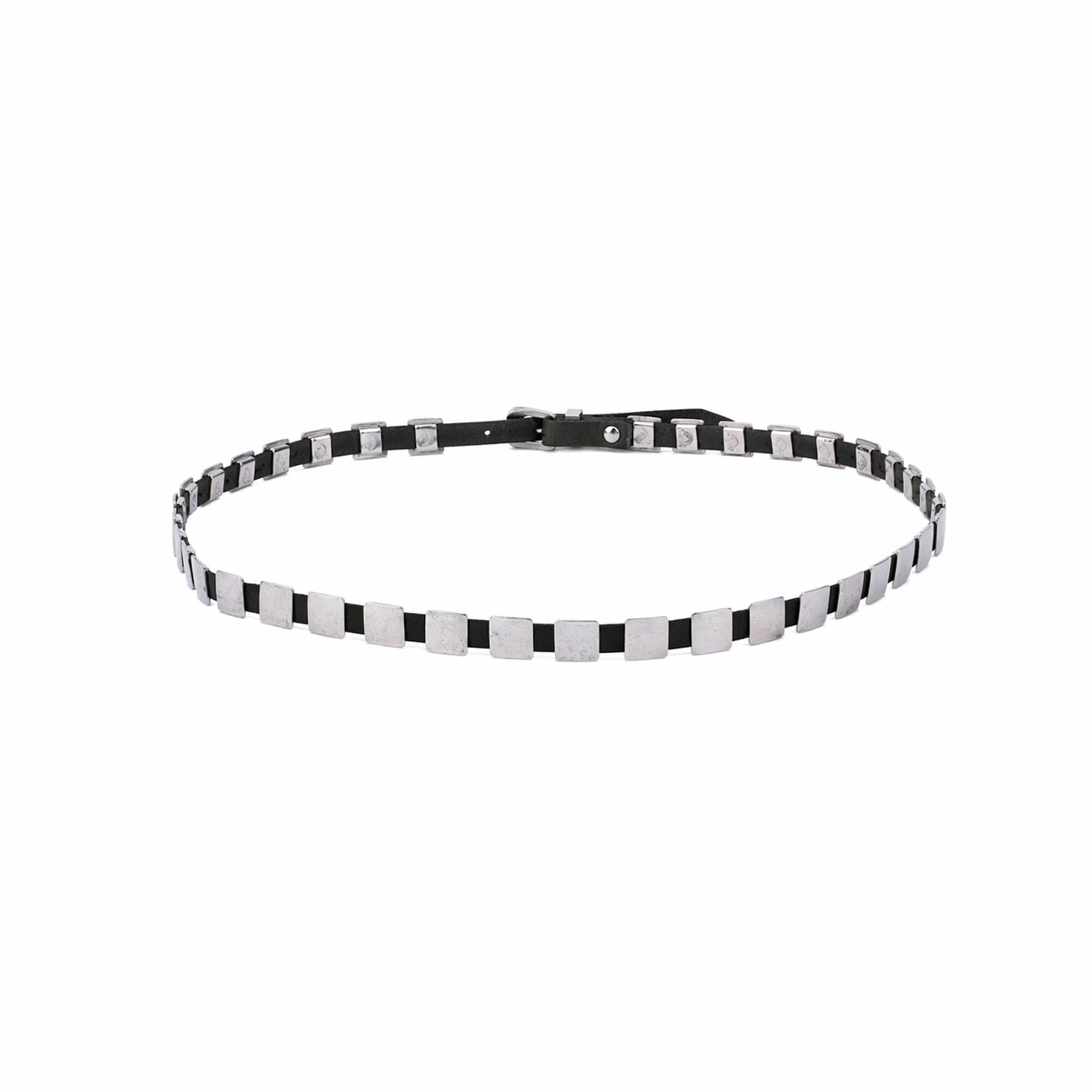 Leather hatband with sterling silver conchos.