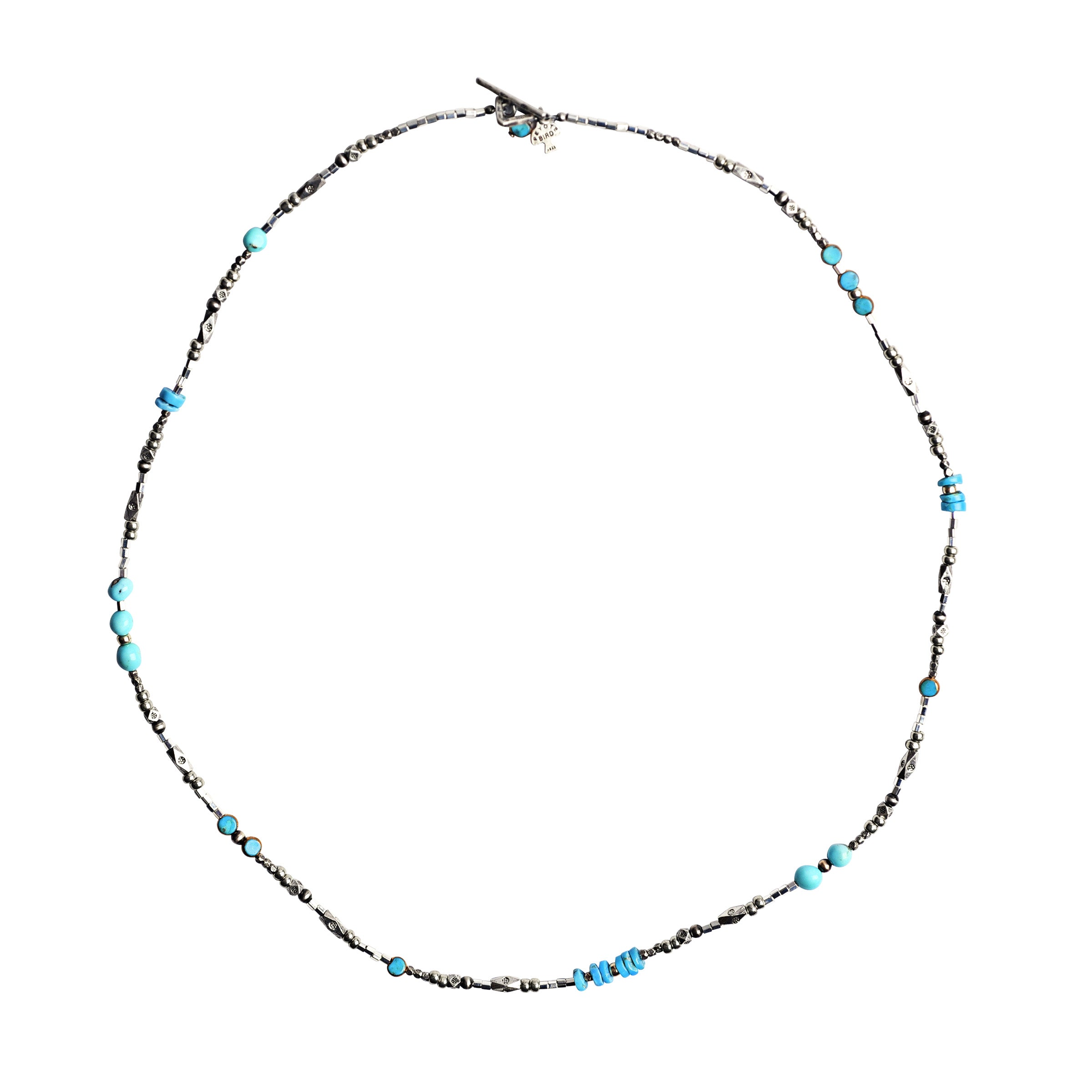 Sterling Silver beaded necklace with turquoise embellishments and beading