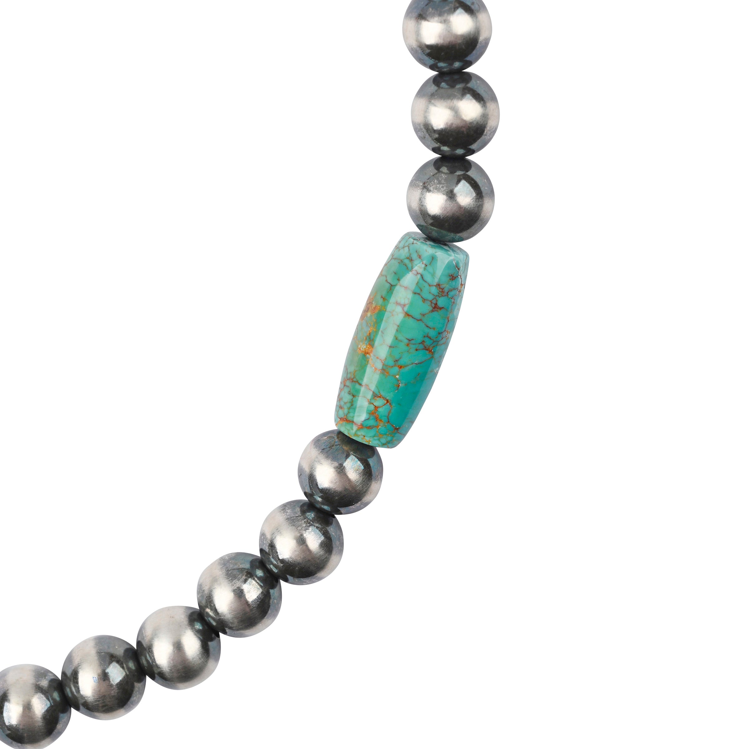 A Sundance featured piece: an adjustable necklace strung with desert pearls, blue turquoise, and topped with red coral.