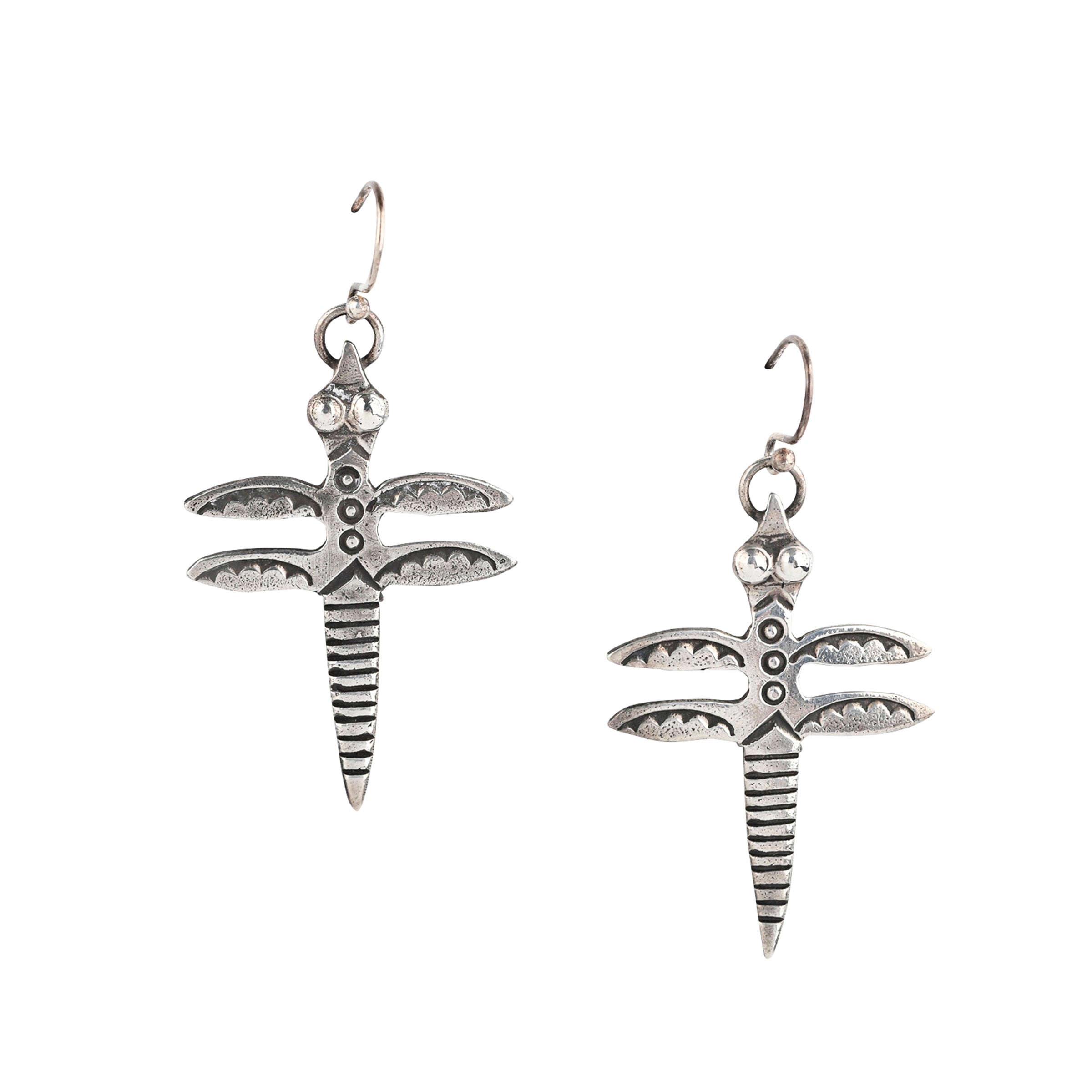 A sweet set of Dragonfly earrings with Santa Fe Style stamping and detailing