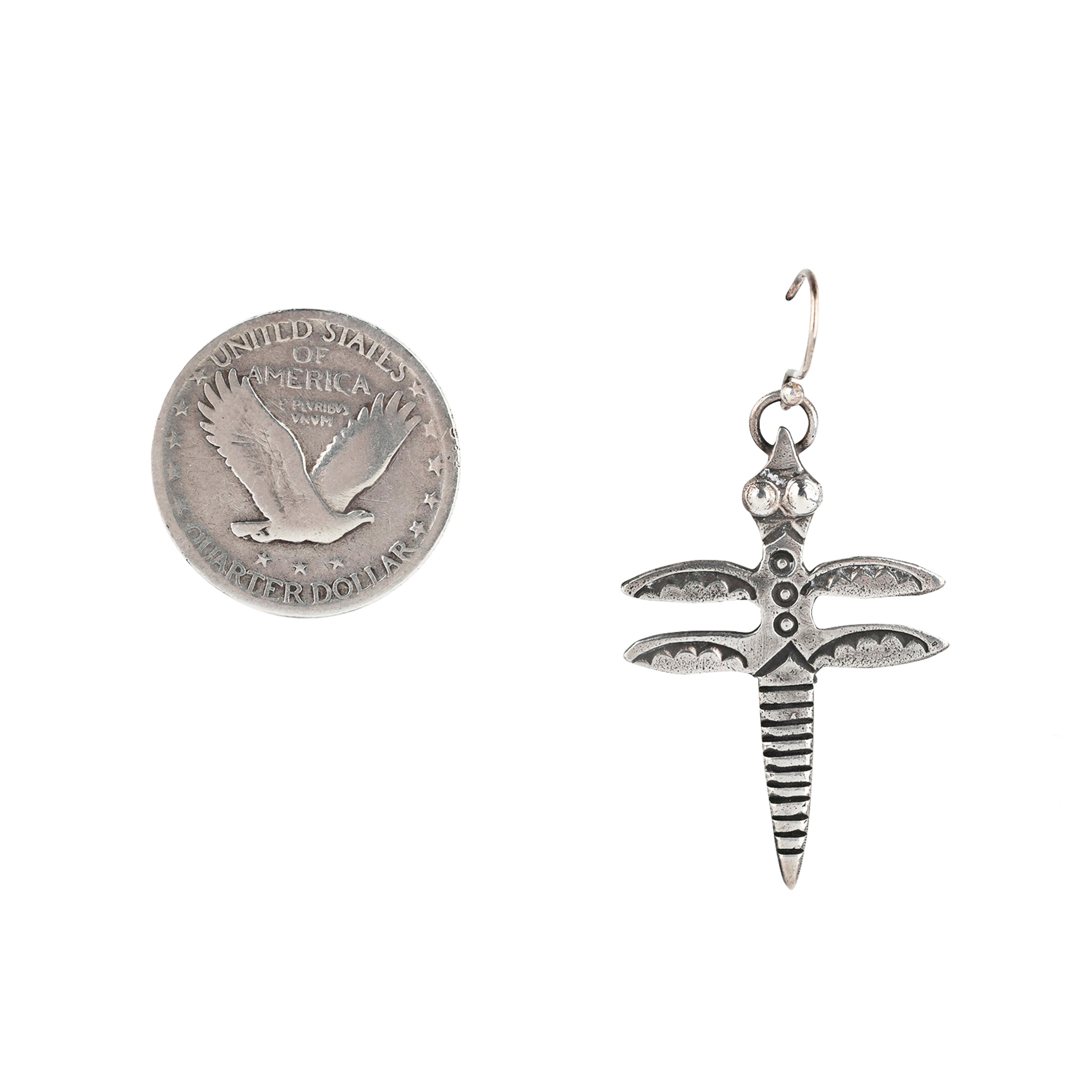A sweet set of Dragonfly earrings with Santa Fe Style stamping and detailing