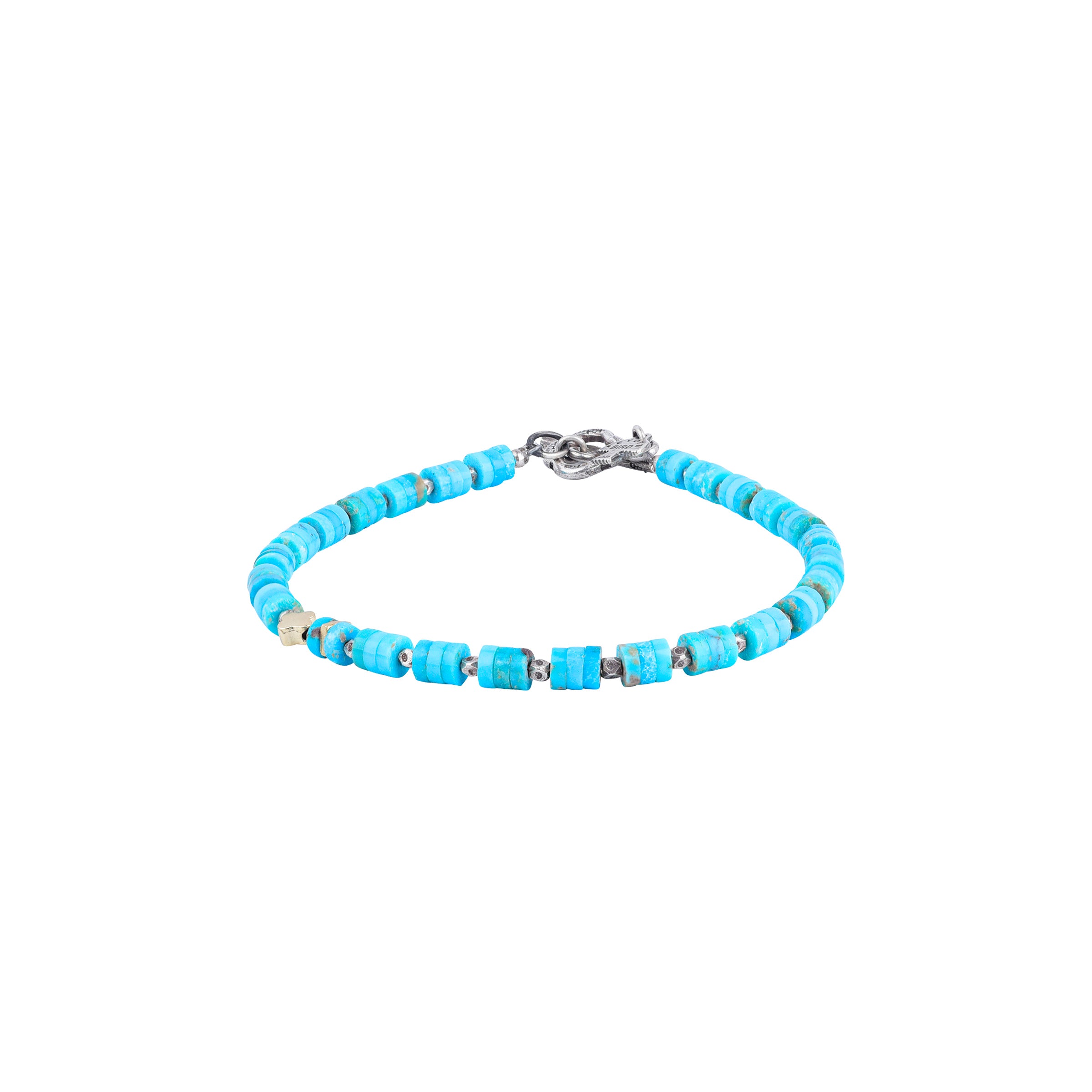Sterling Silver and Turquoise Beaded Bracelet featuring a clover Bead with Toggle