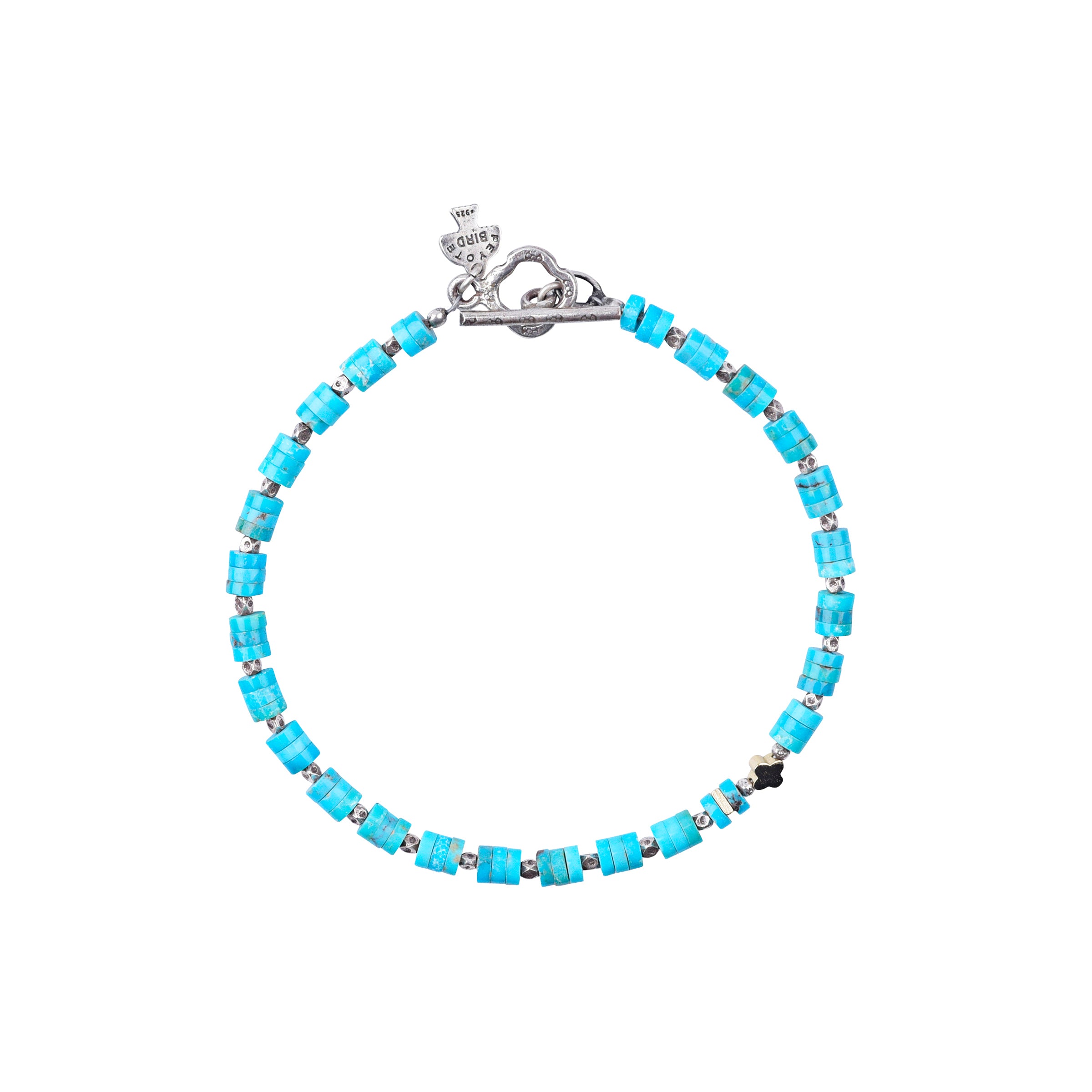 Sterling Silver and Turquoise Beaded Bracelet featuring a clover Bead with Toggle