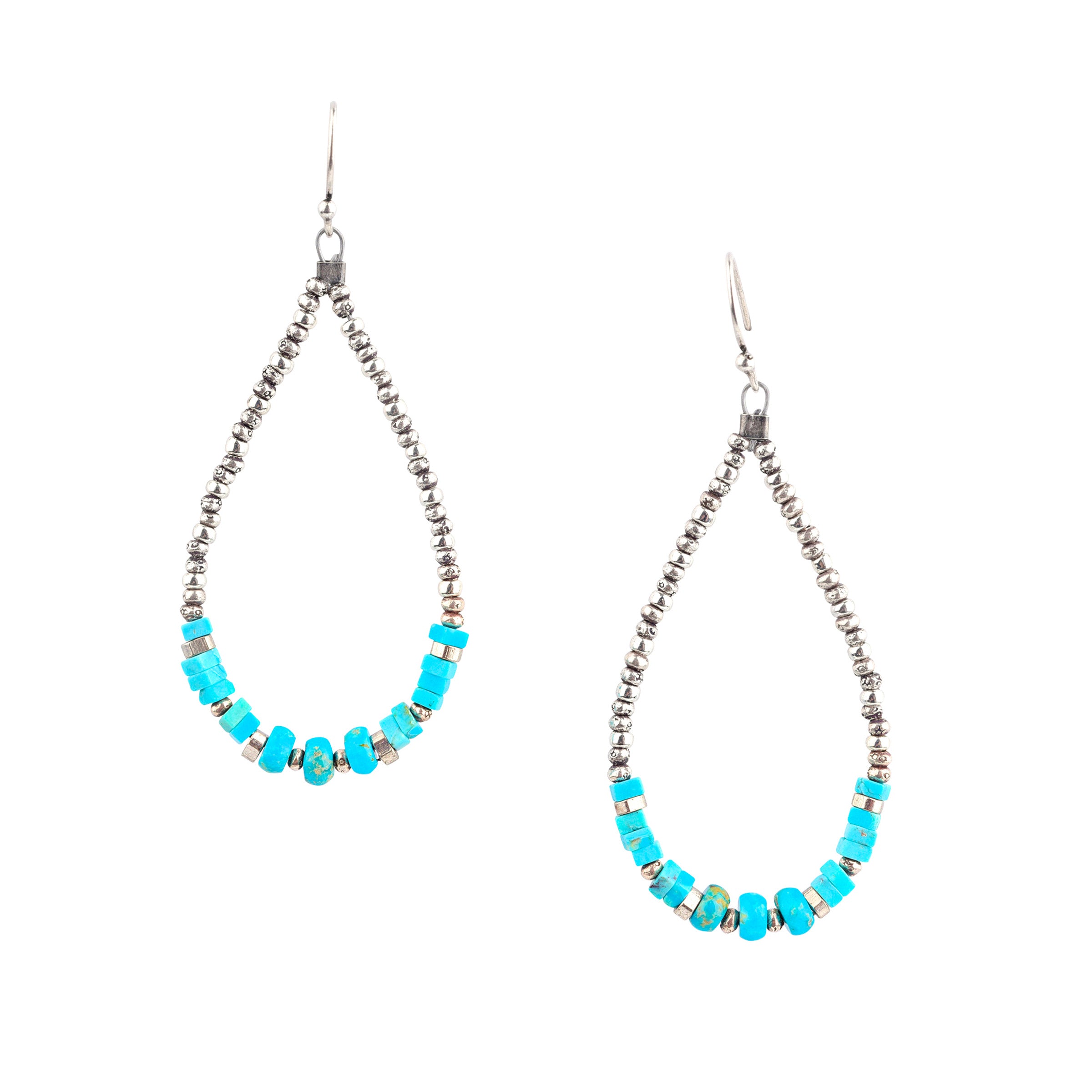 Turquoise and Thai Sterling Silver beaded teardrop earrings with earwire