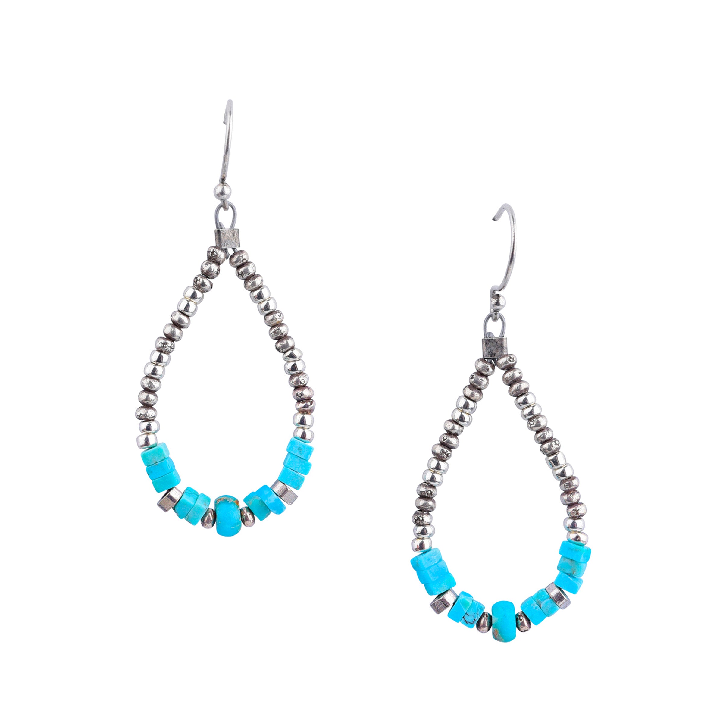 Turquoise and Thai Sterling Silver beaded teardrop earrings with earwire