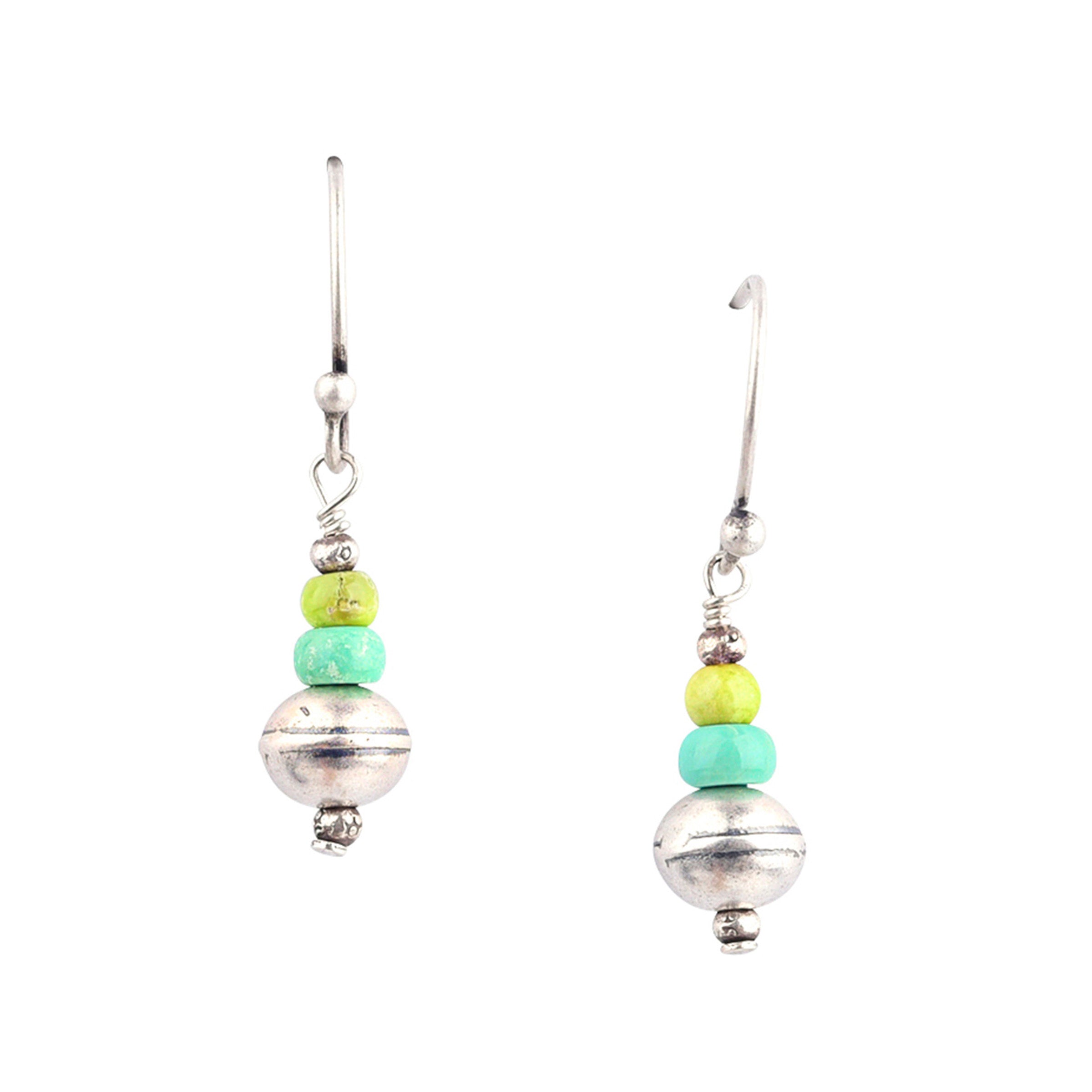 Simple and Southwestern Green Turquoise and Sterling Silver Beaded Earrings