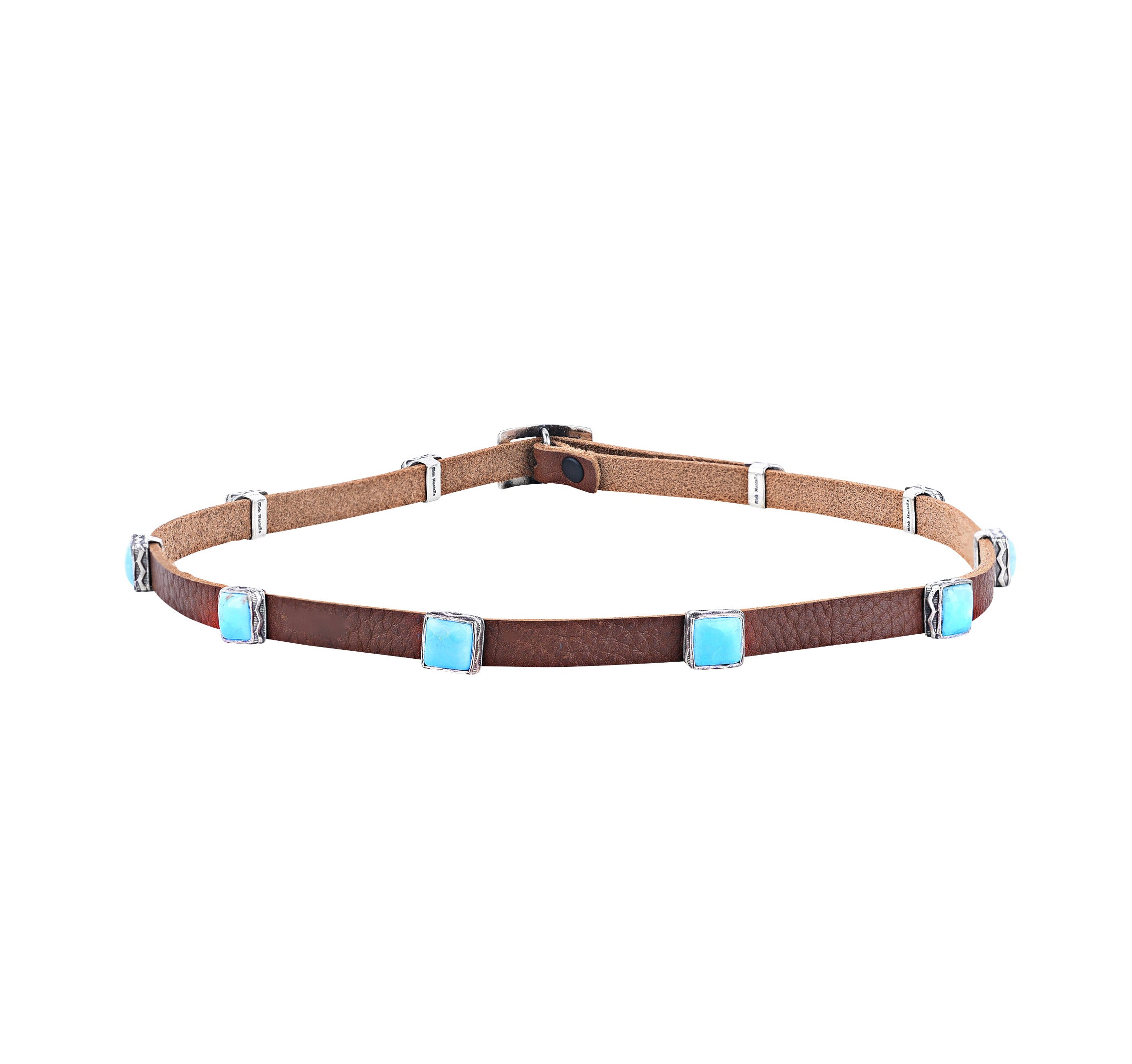 Turquoise and Sterling Silver on Leather Hatband