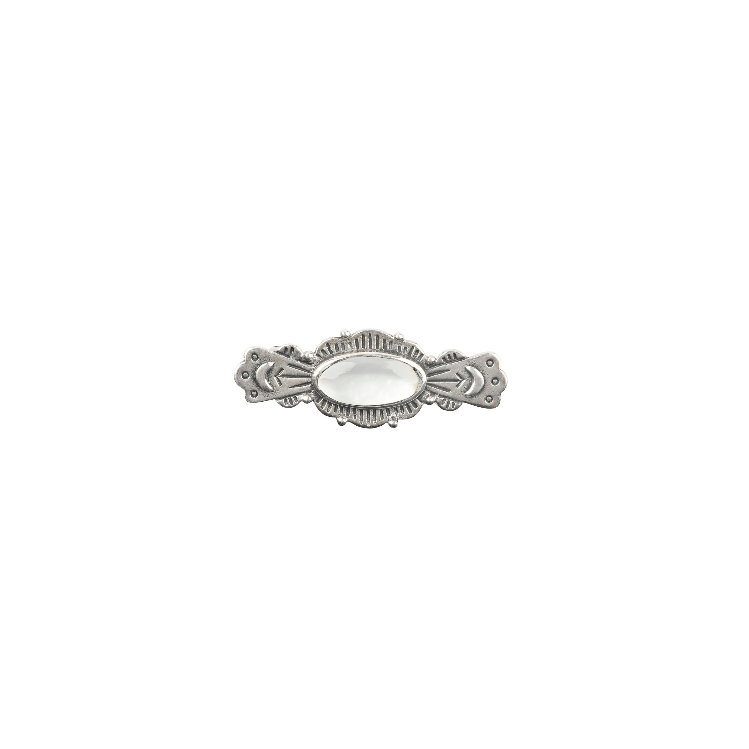 As seen in the Sundance Catalog, the Lustre Pin is a beautifully stamped Sterling Silver pin featuring a stunning piece of Mother of Pearl in the center. Add this gorgeous piece to your hat, lapel, purse, or anything else you can think of!