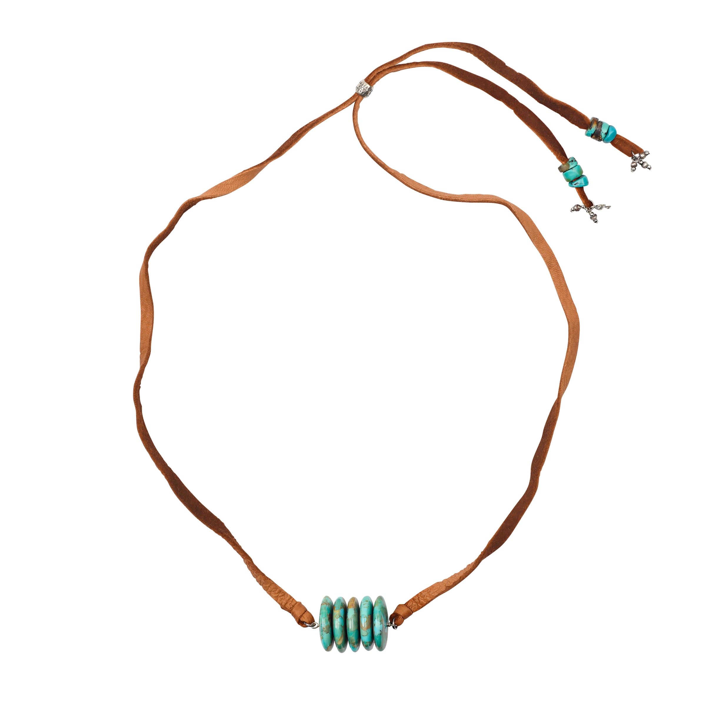 Large beads of Turquoise strung on soft deerskin leather to make a unique, Santa Fe Style Necklace