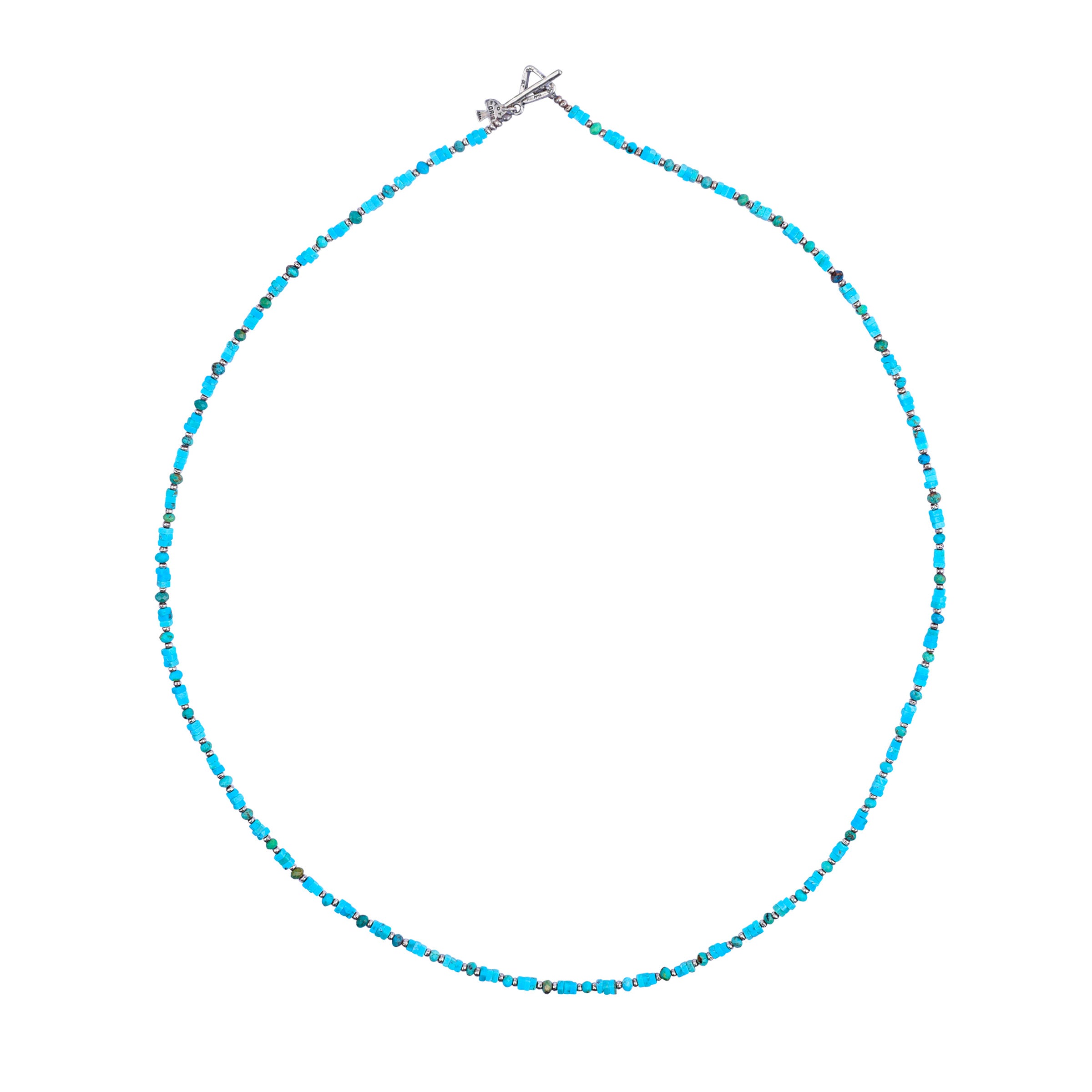 Turquoise and Sterling Silver Beaded Necklace in 24 inches with Sterling Silver Toggle