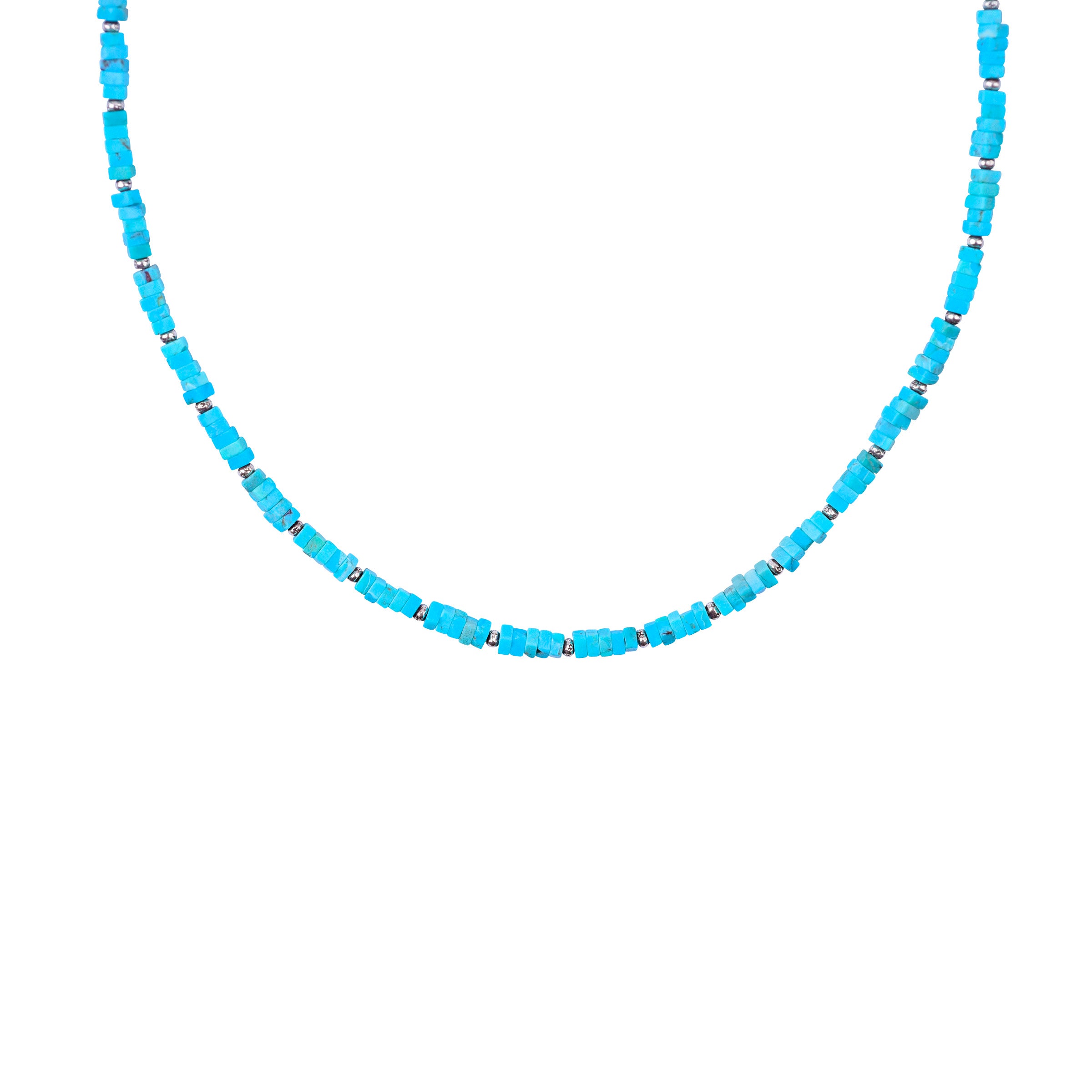 Handmade Turquoise and Sterling Silver Beaded Adjustable Necklace