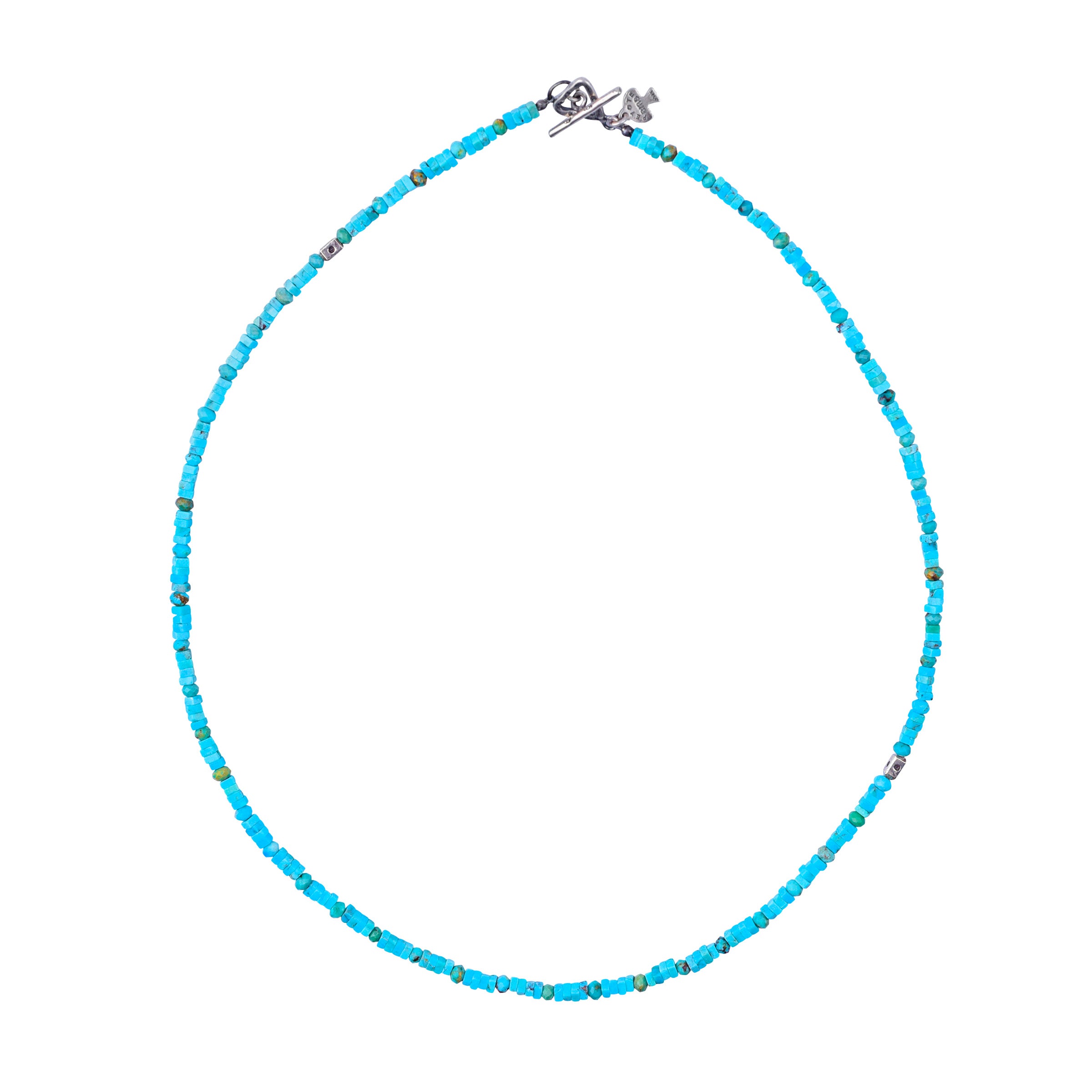 Turquoise and Sterling Silver Beaded Necklace in 18 inches with Sterling Silver Toggle