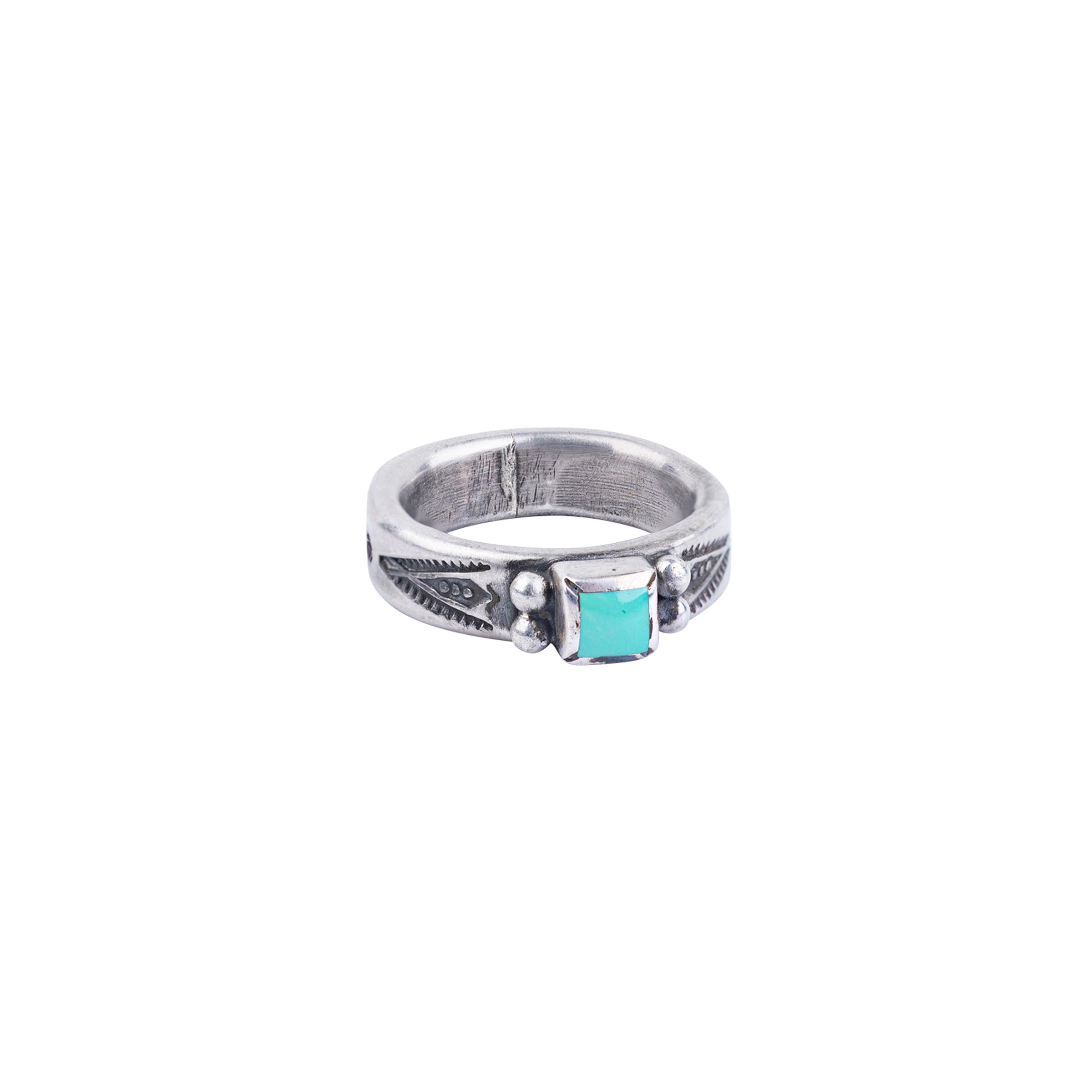 Silver Coin Ingot set with Turquoise stone and stamped band handcrafted by Joey Falcon