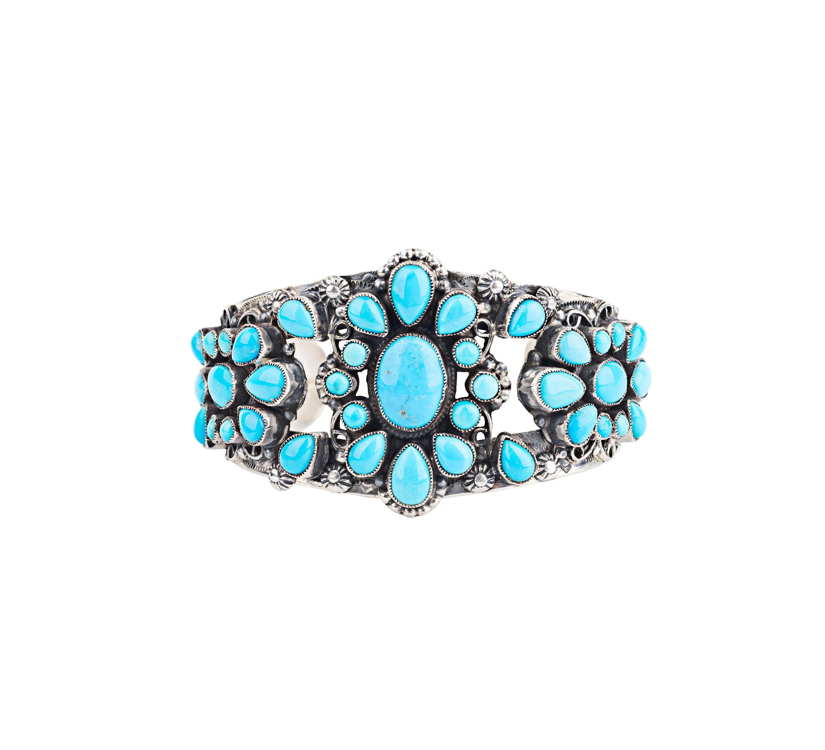 Sterling silver and blue sleeping beauty turquoise cuff from artist Leo Feeney.