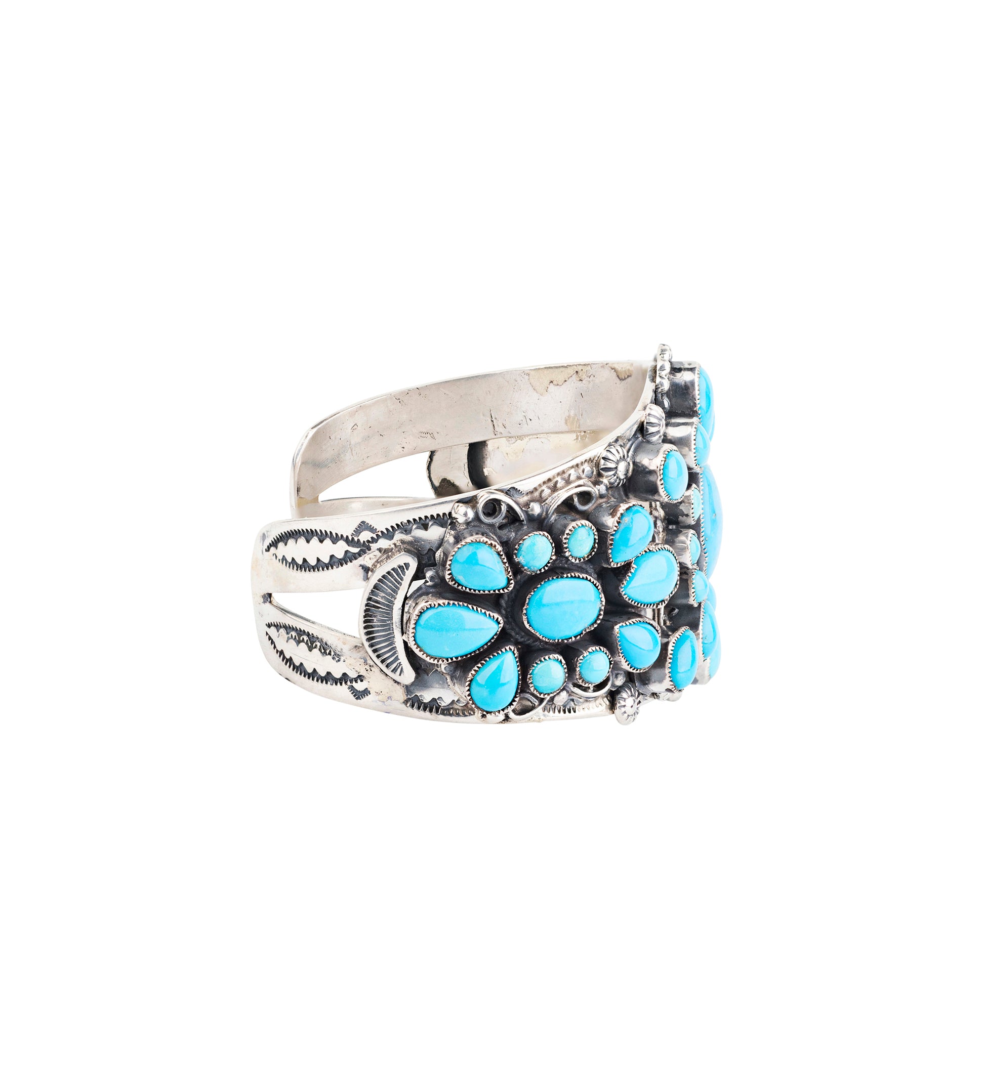 Sterling silver and blue sleeping beauty turquoise cuff from artist Leo Feeney.