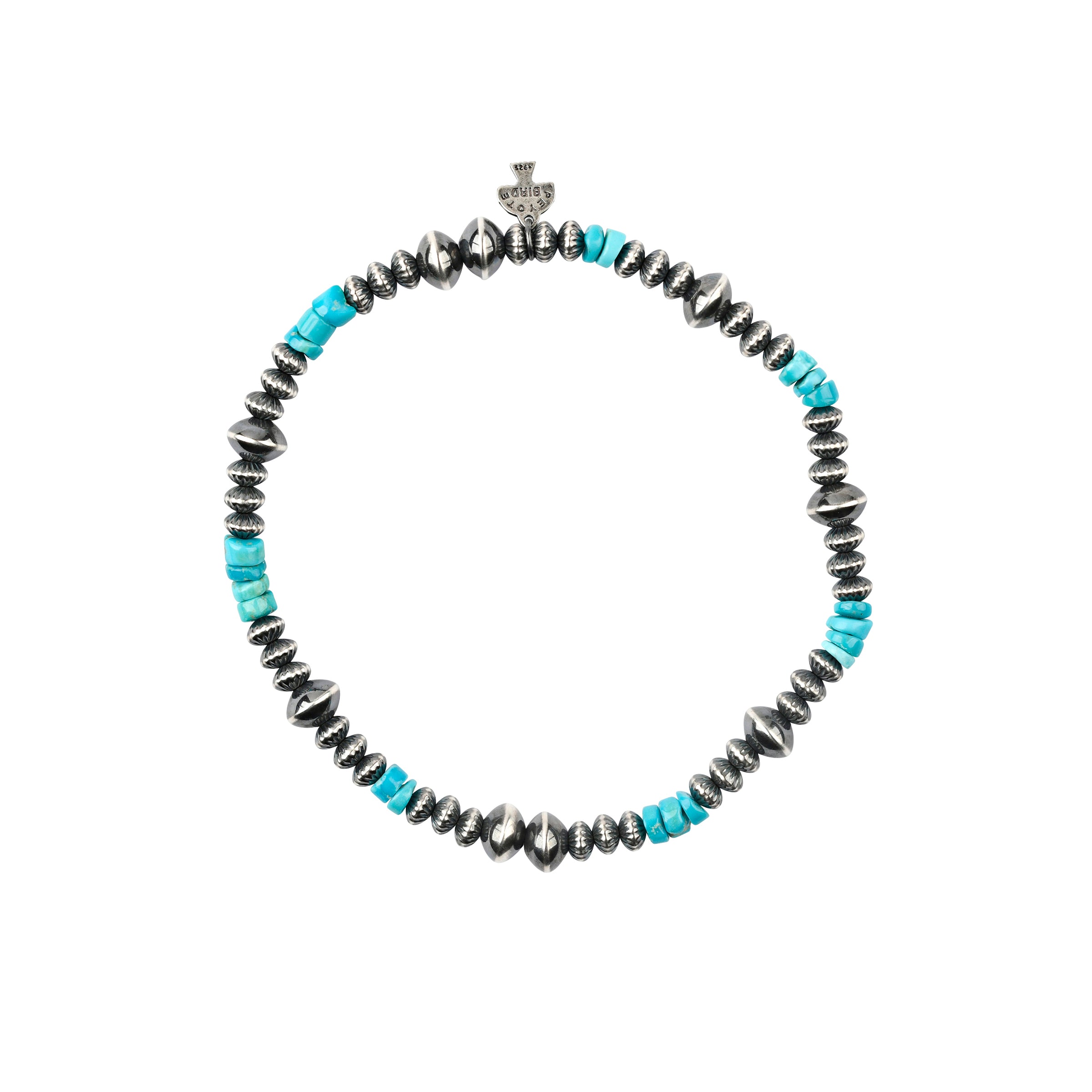Sterling silver, desert pearl, turquoise beaded stretch bracelet