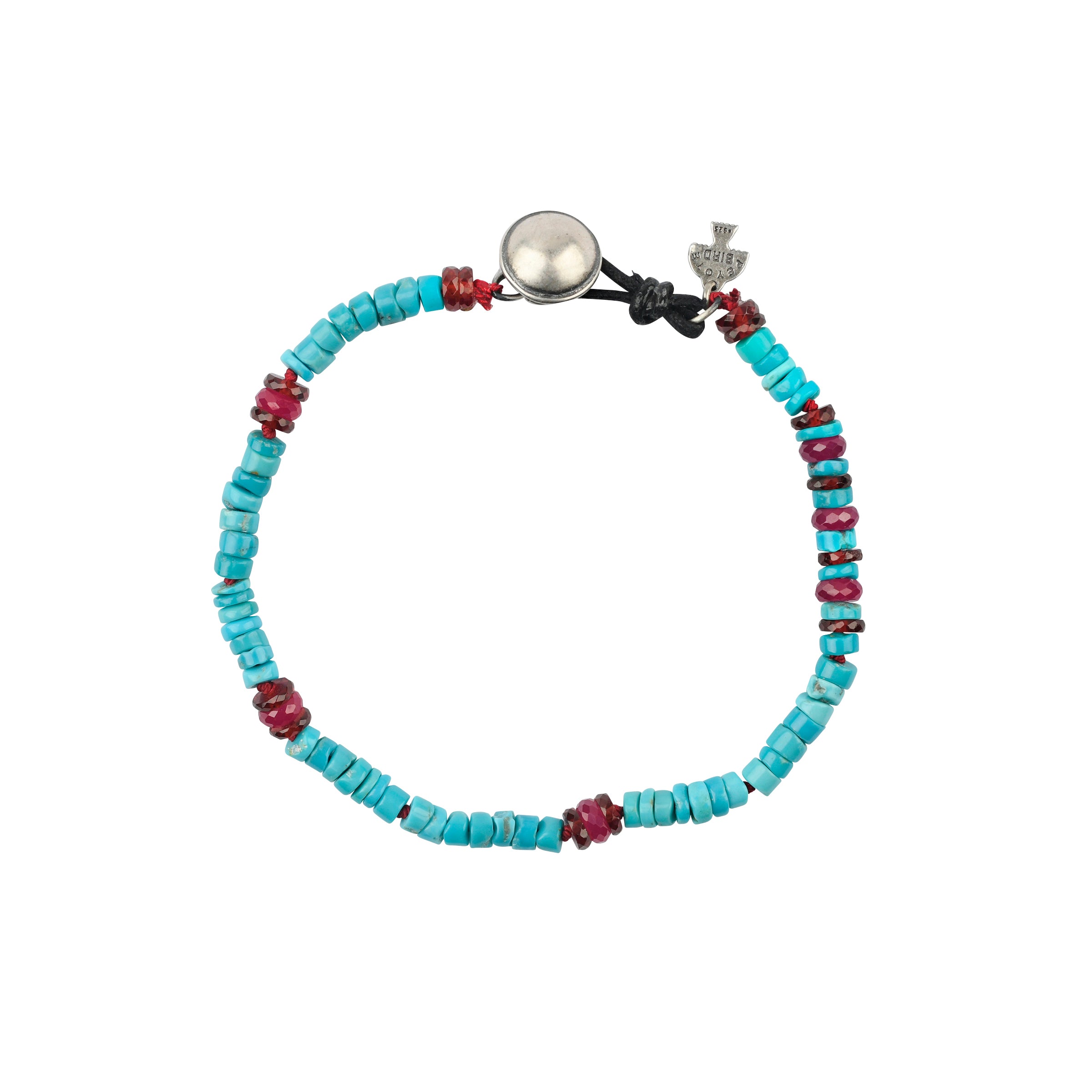 Equinox Bracelet - Blue Turquoise, Ruby & Garnet by Peyote Bird