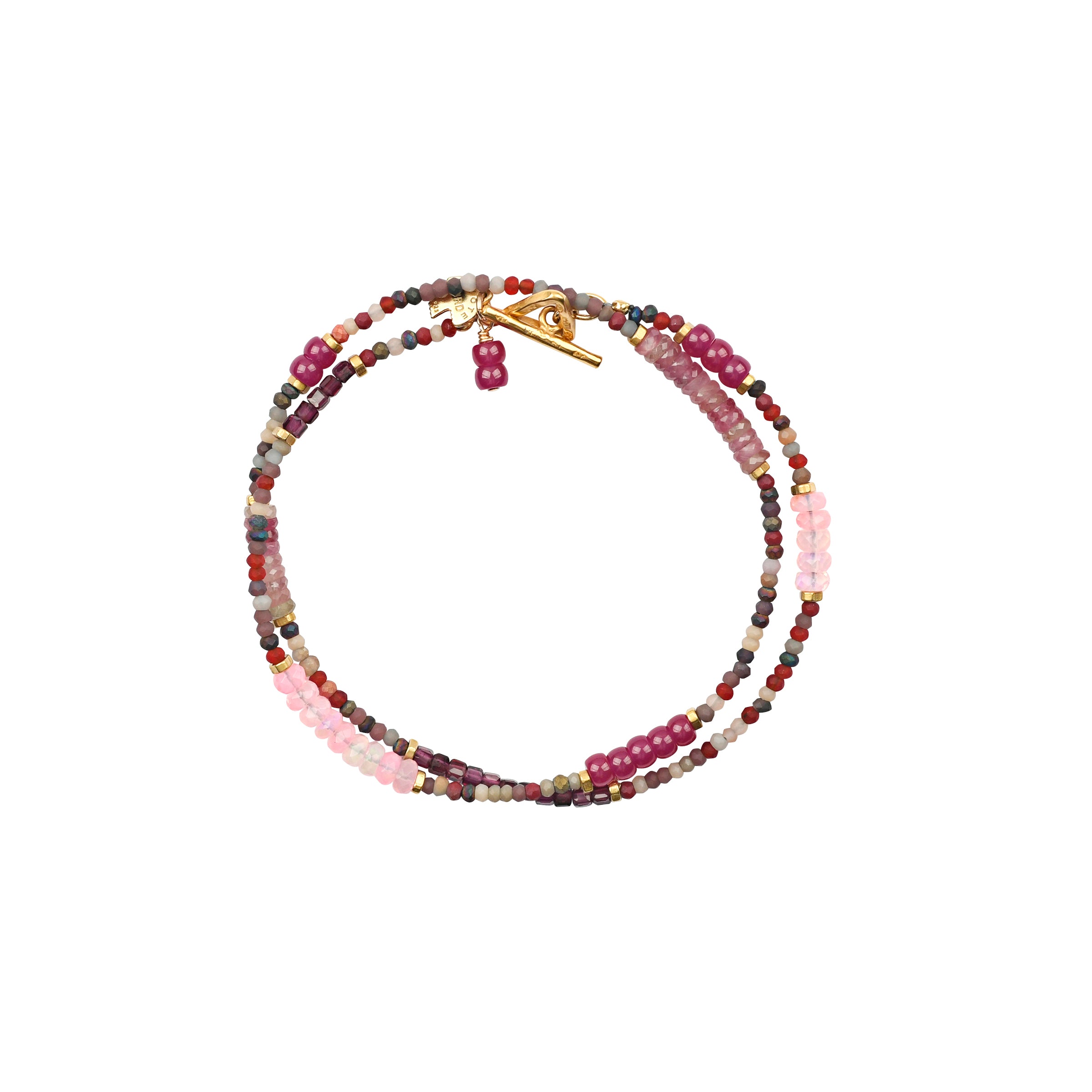 Glowline Bracelet - Garnet, Pink Tourmaline, Ruby, Opal & 14K Gold Plate by Peyote Bird