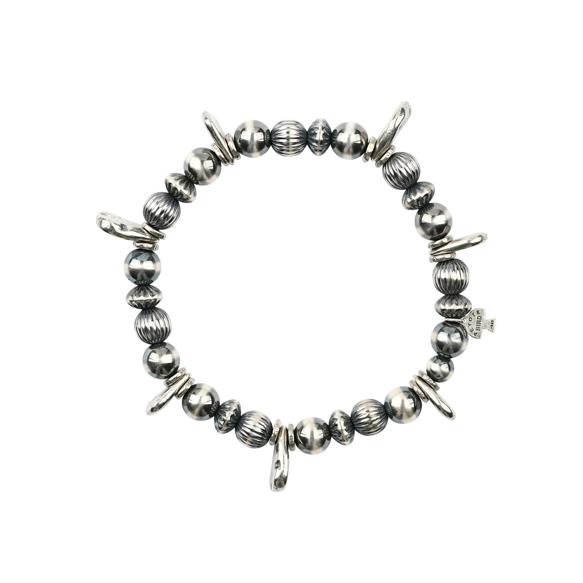 Sterling silver beaded stretch bracelet.