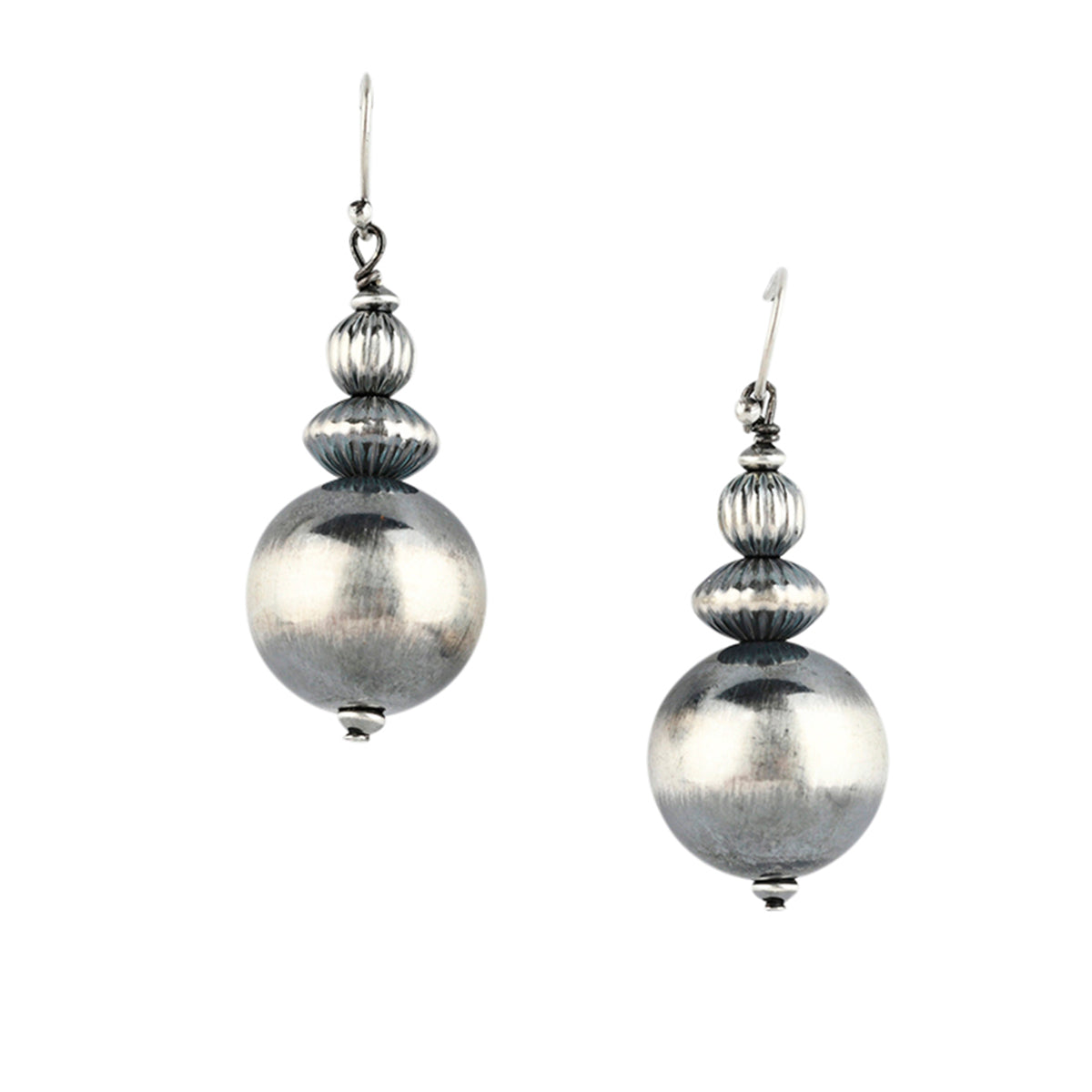 Large Sterling Silver Bead Earrings with textured beads on top