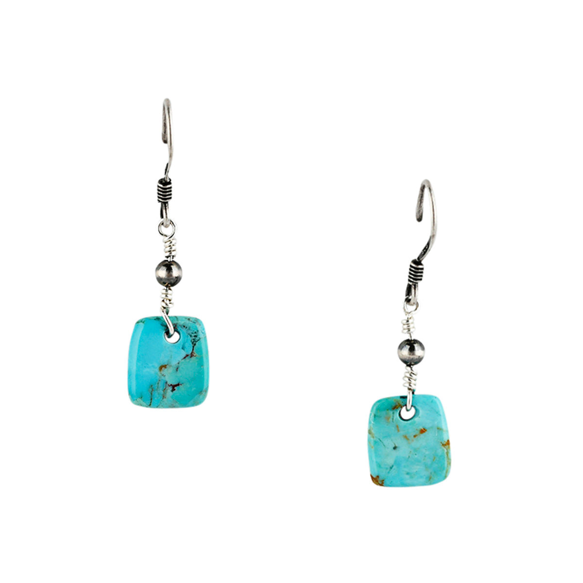 Square Tab Stone Earrings with Sterling Silver Bead Earrings