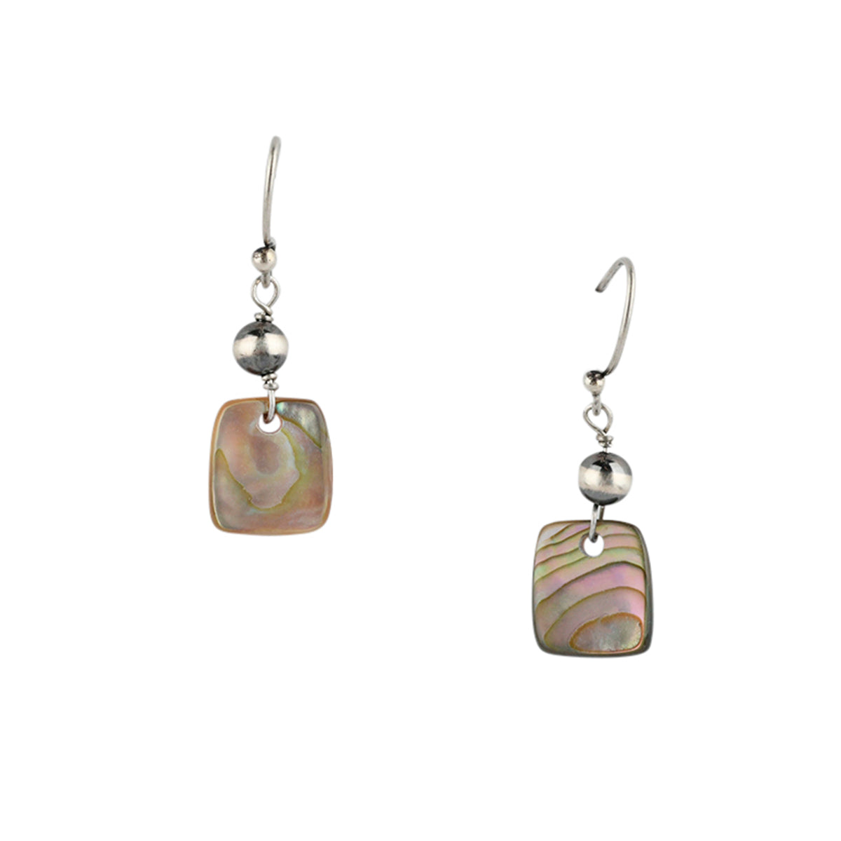 Square Tab Stone Earrings with Sterling Silver Bead Earrings