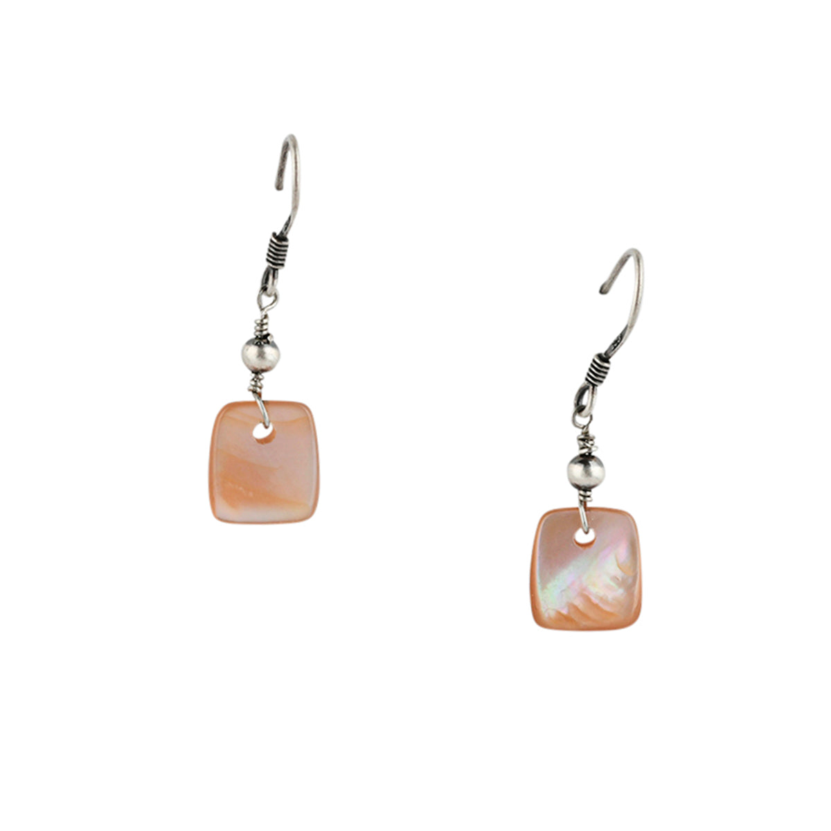 Square Tab Stone Earrings with Sterling Silver Bead Earrings