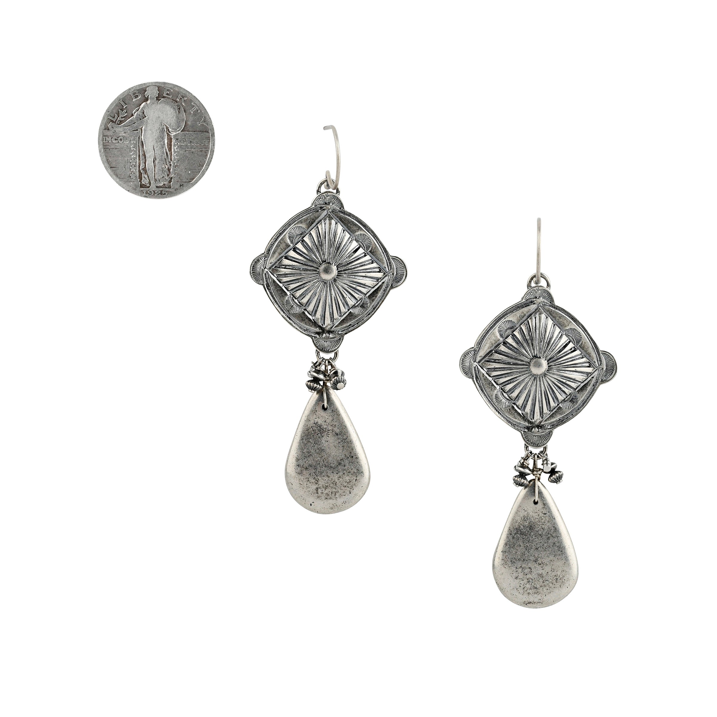 Revival Sunburst Silver Drop Earrings