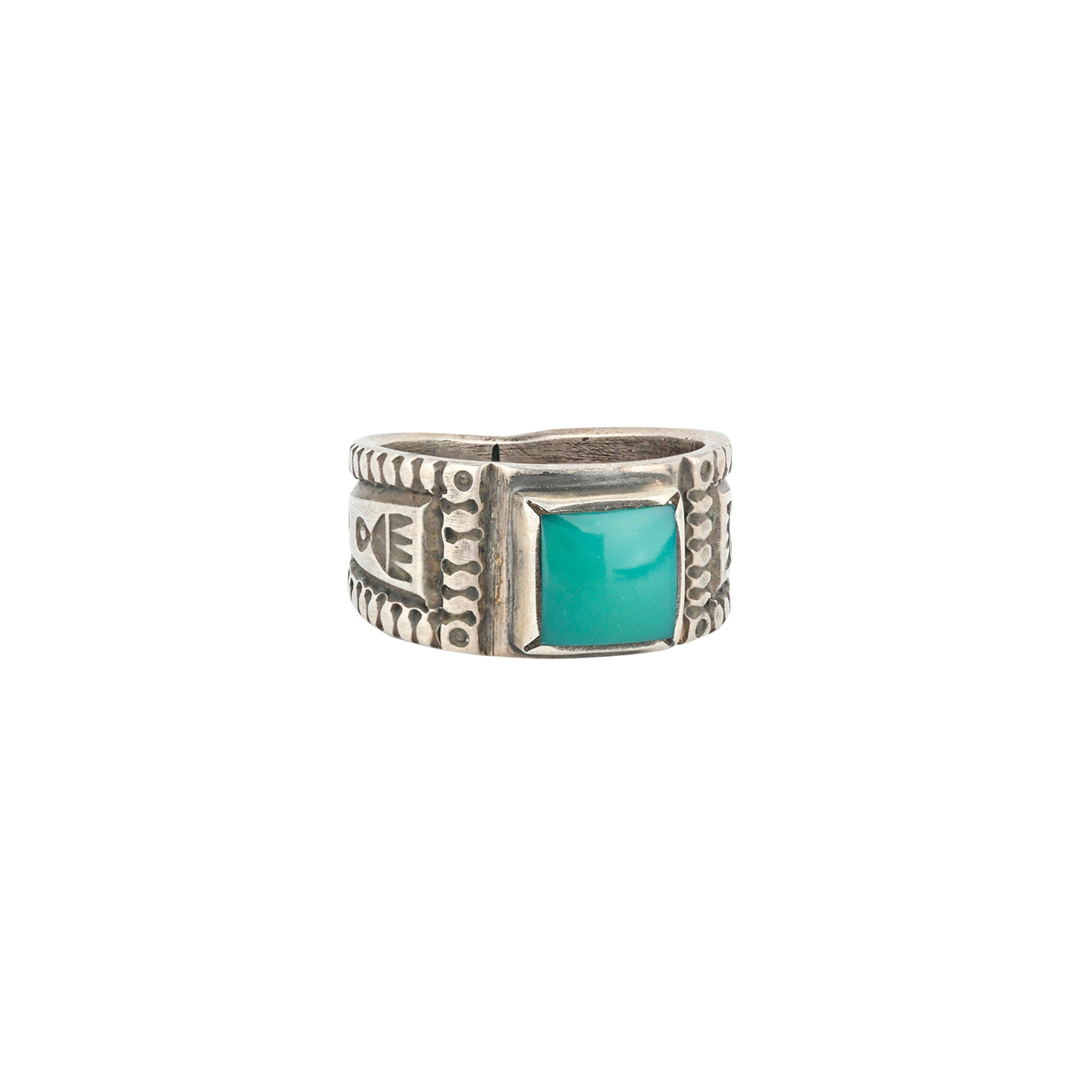 Ingot Coin Silver Ring featuring Turquoise stone handcrafted by Joey Falcon