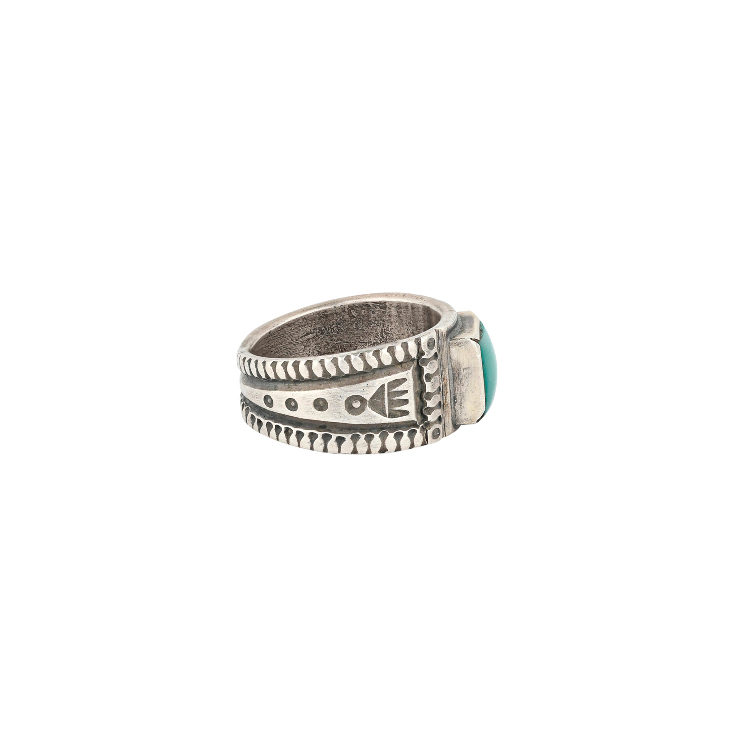 Ingot Coin Silver Ring featuring Turquoise stone handcrafted by Joey Falcon