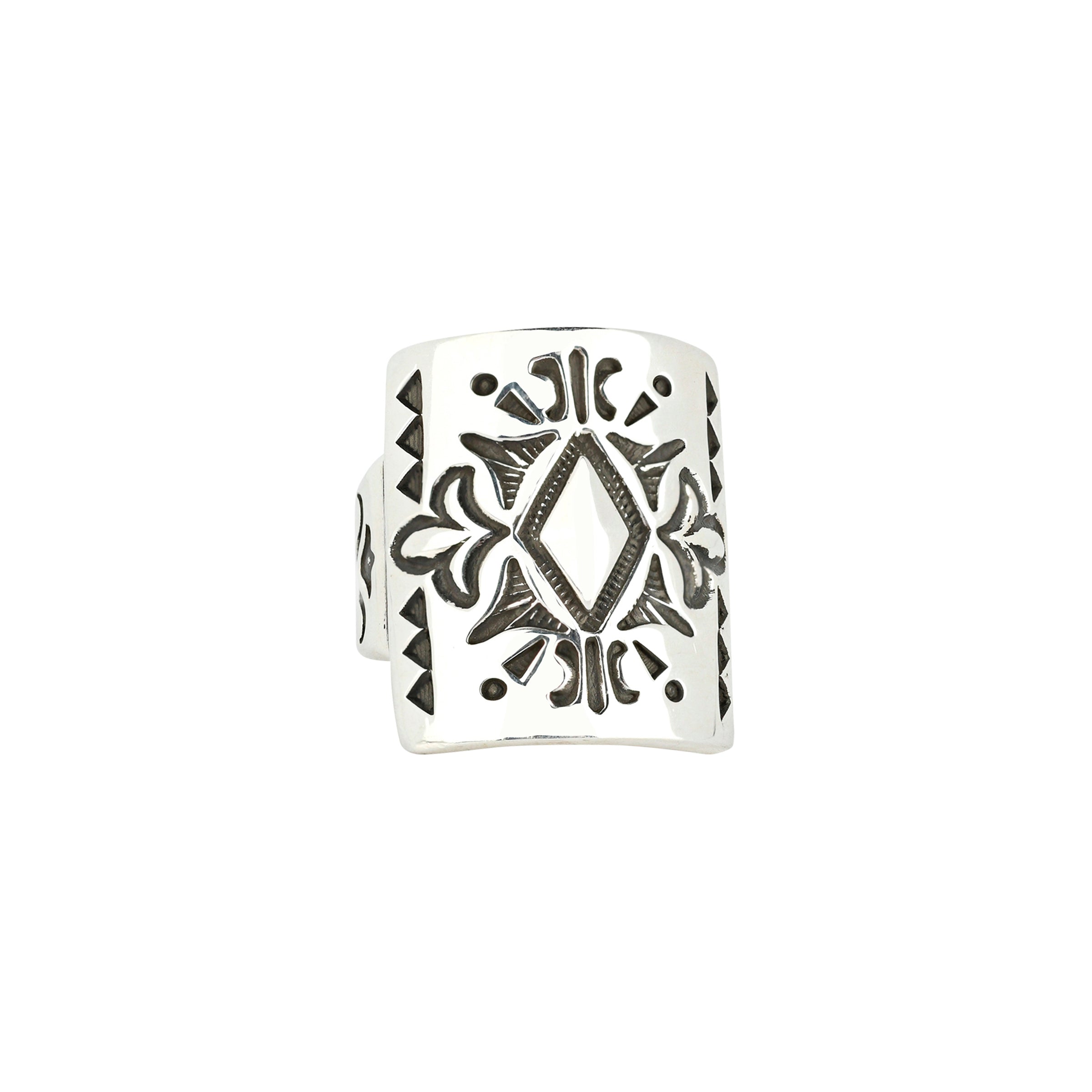 Sterling Silver shield ring stamped and handcrafted by Jennifer Curtis