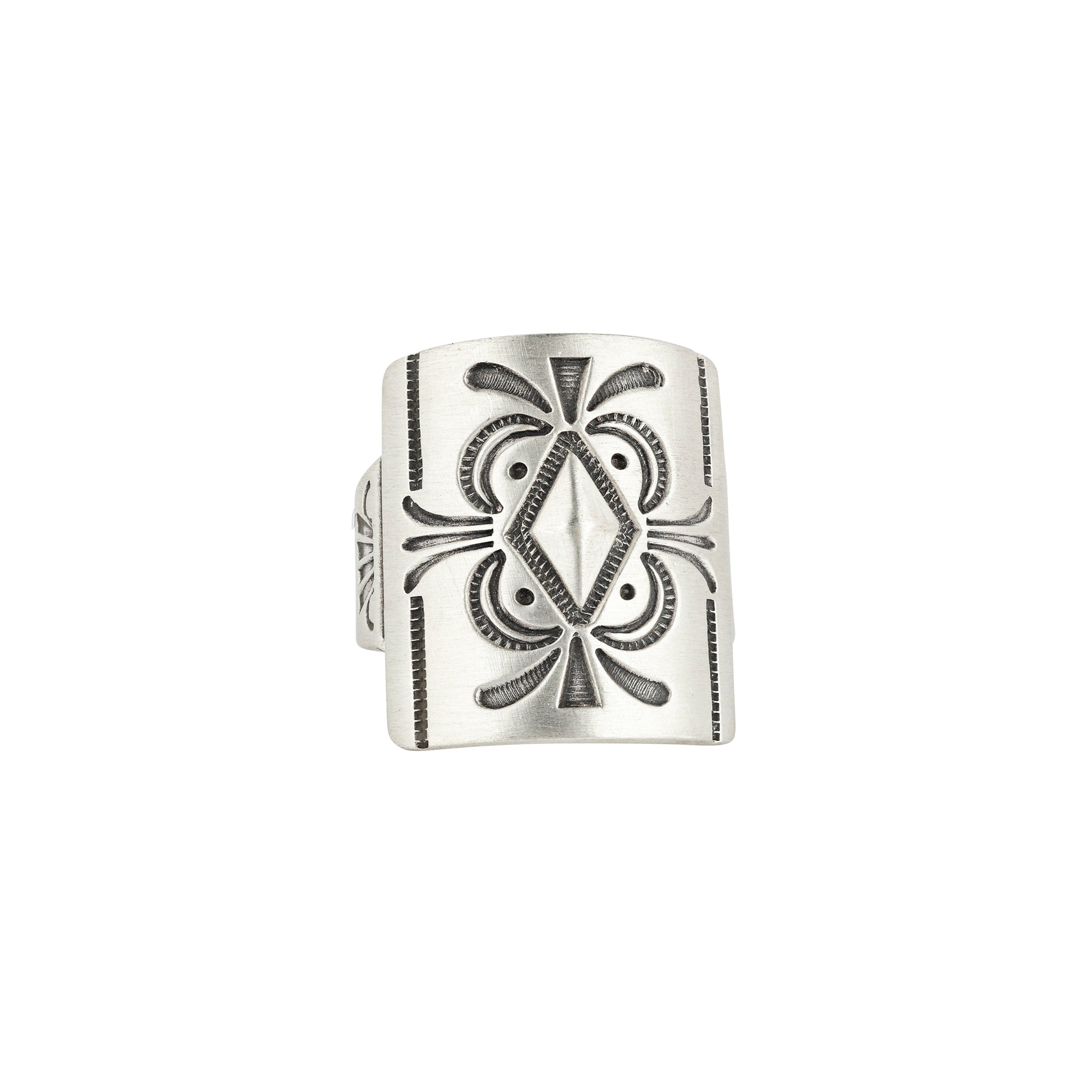Sterling Silver stamped shield ring handcrafted by Jennifer Curtis
