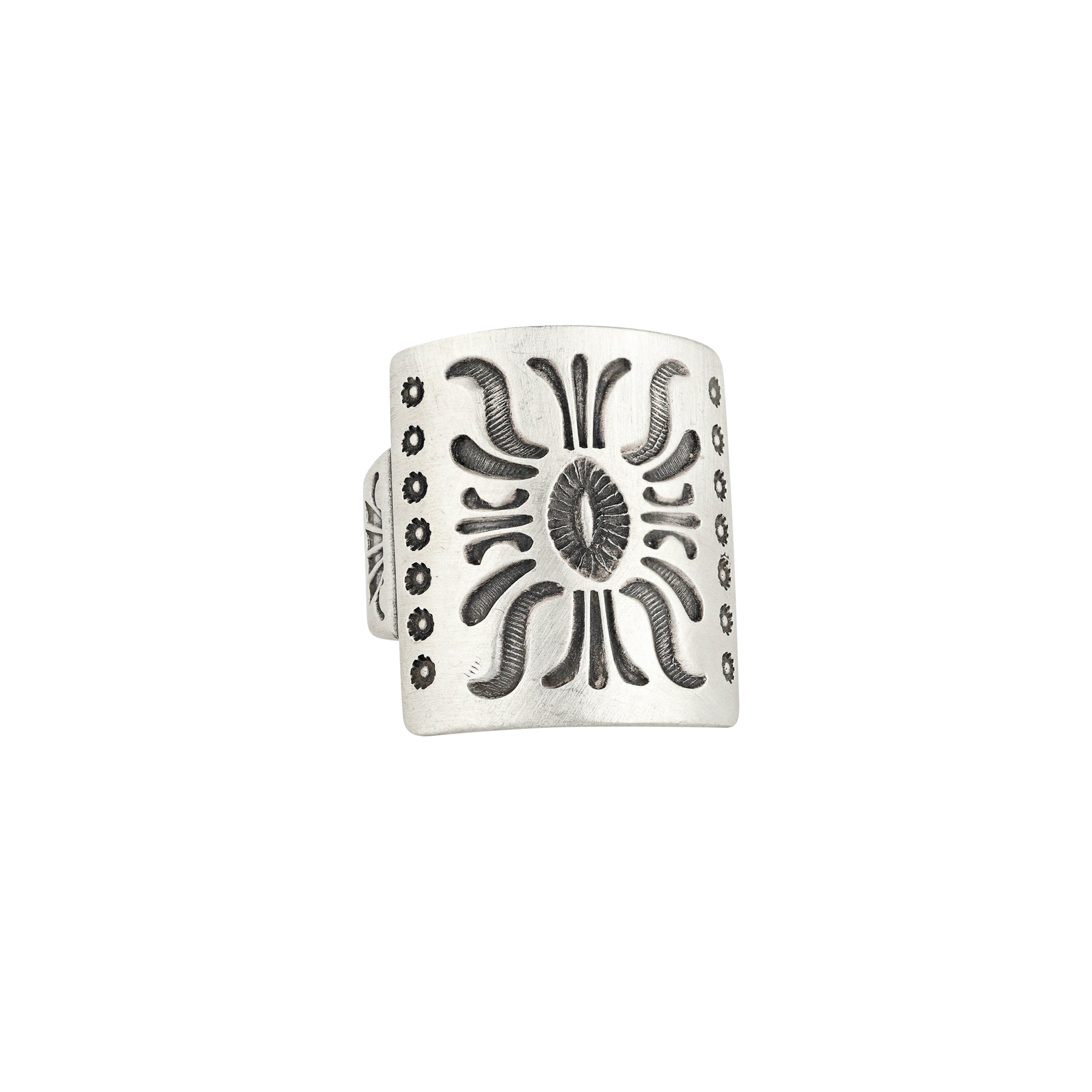 Sterling Silver shield ring stamped and handcrafted by Jennifer Curtis