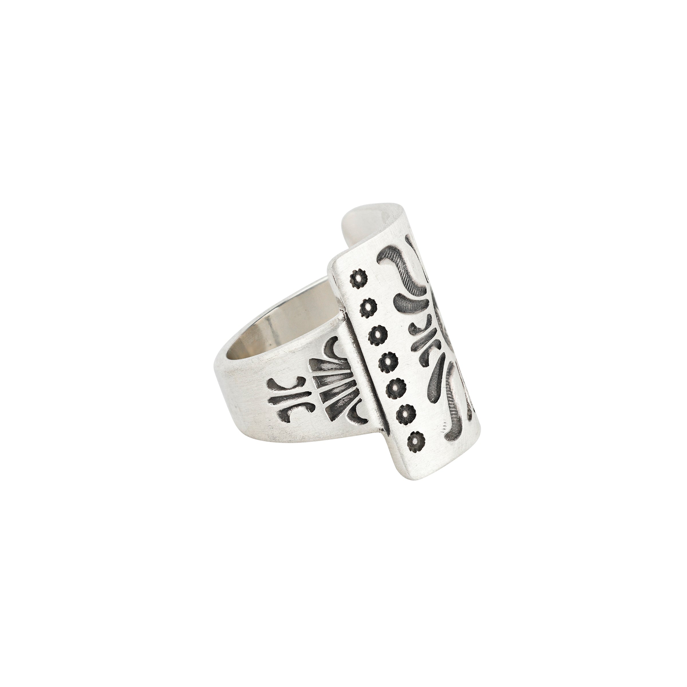 Sterling Silver shield ring stamped and handcrafted by Jennifer Curtis