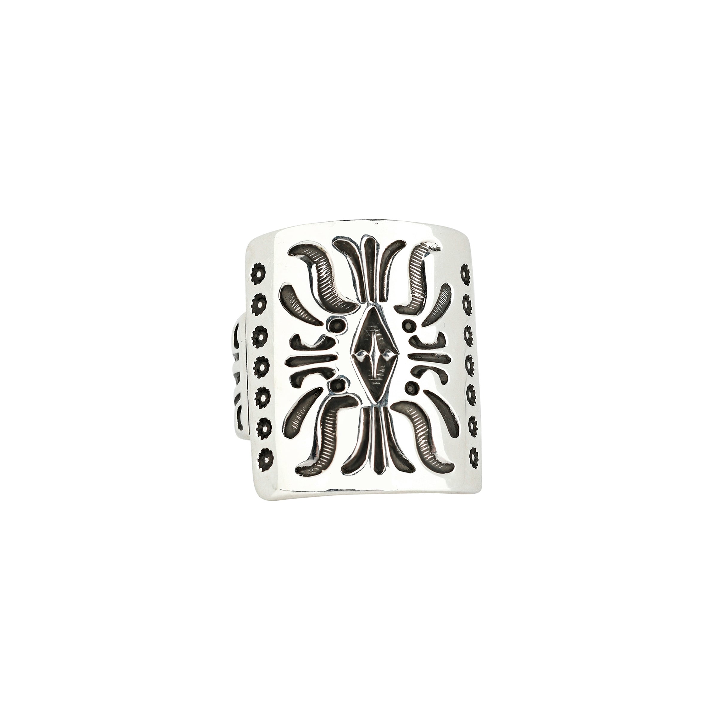 Sterling Silver stamped shield ring handcrafted by Jennifer Curtis