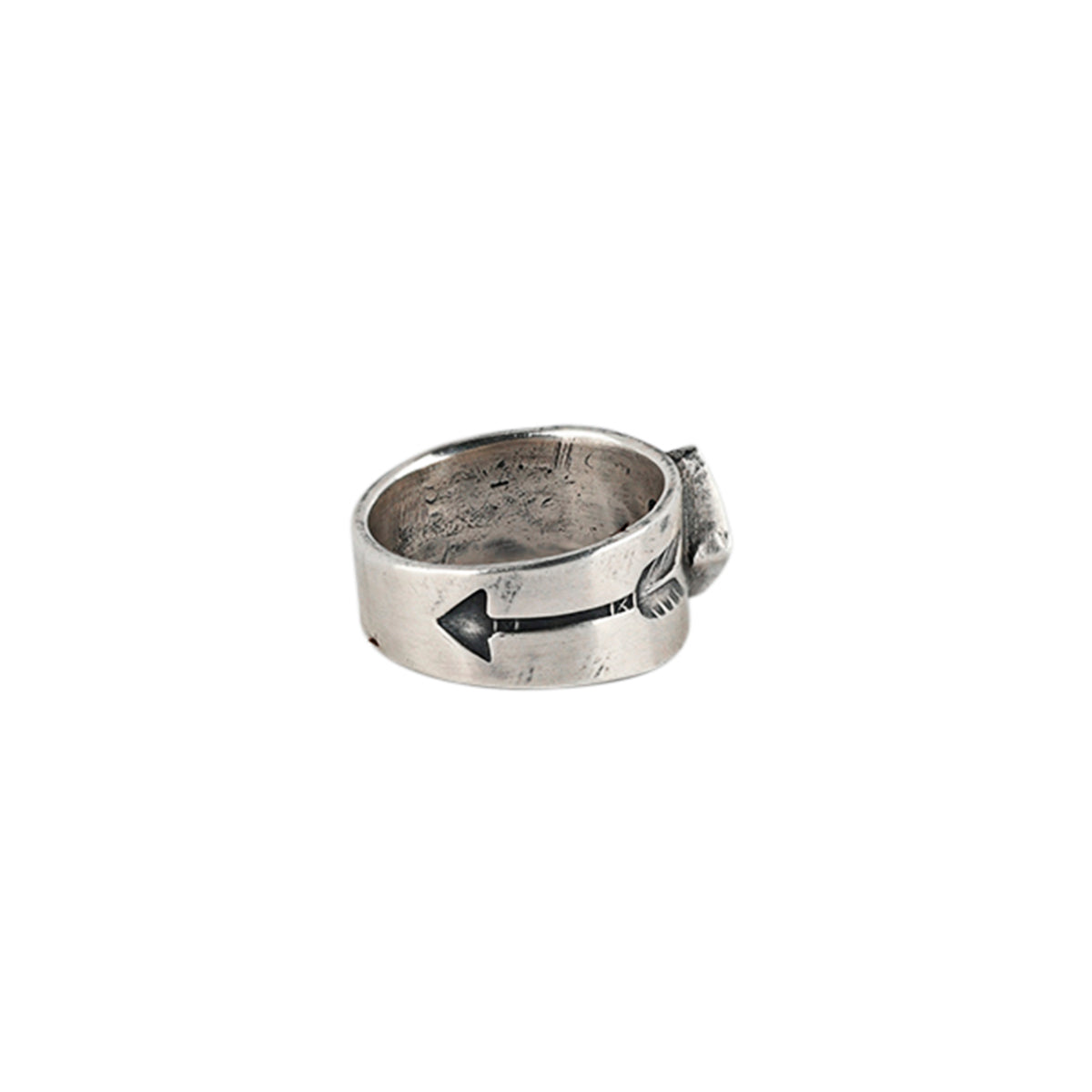 Ingot Coin Silver Ring with a diamond shaped Blue Turquoise as the centerpiece with arrows stamped in the band