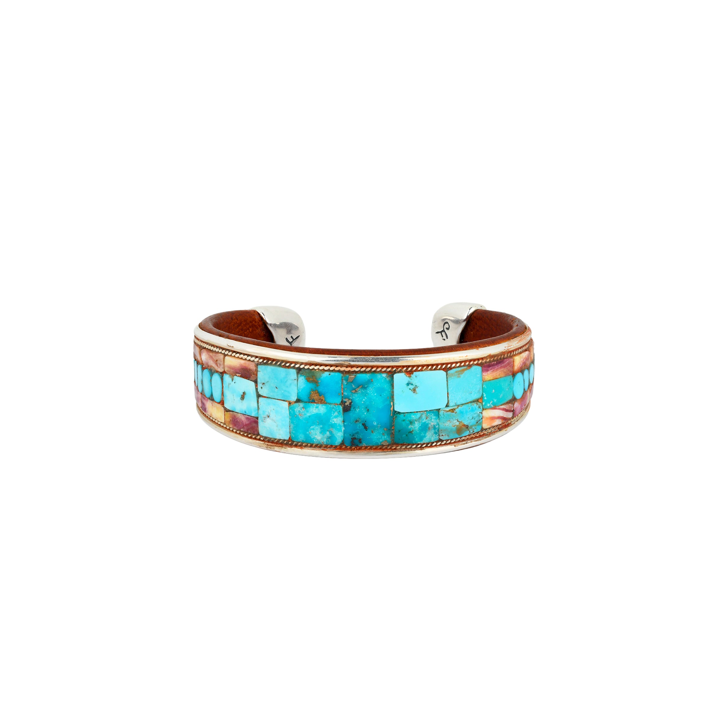 Charlie Favour handmade blue turquoise inlay cuff with sterling silver