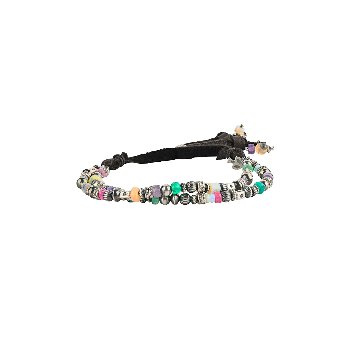 Multi strand adjustable bracelet with Opal and sterling silver side view