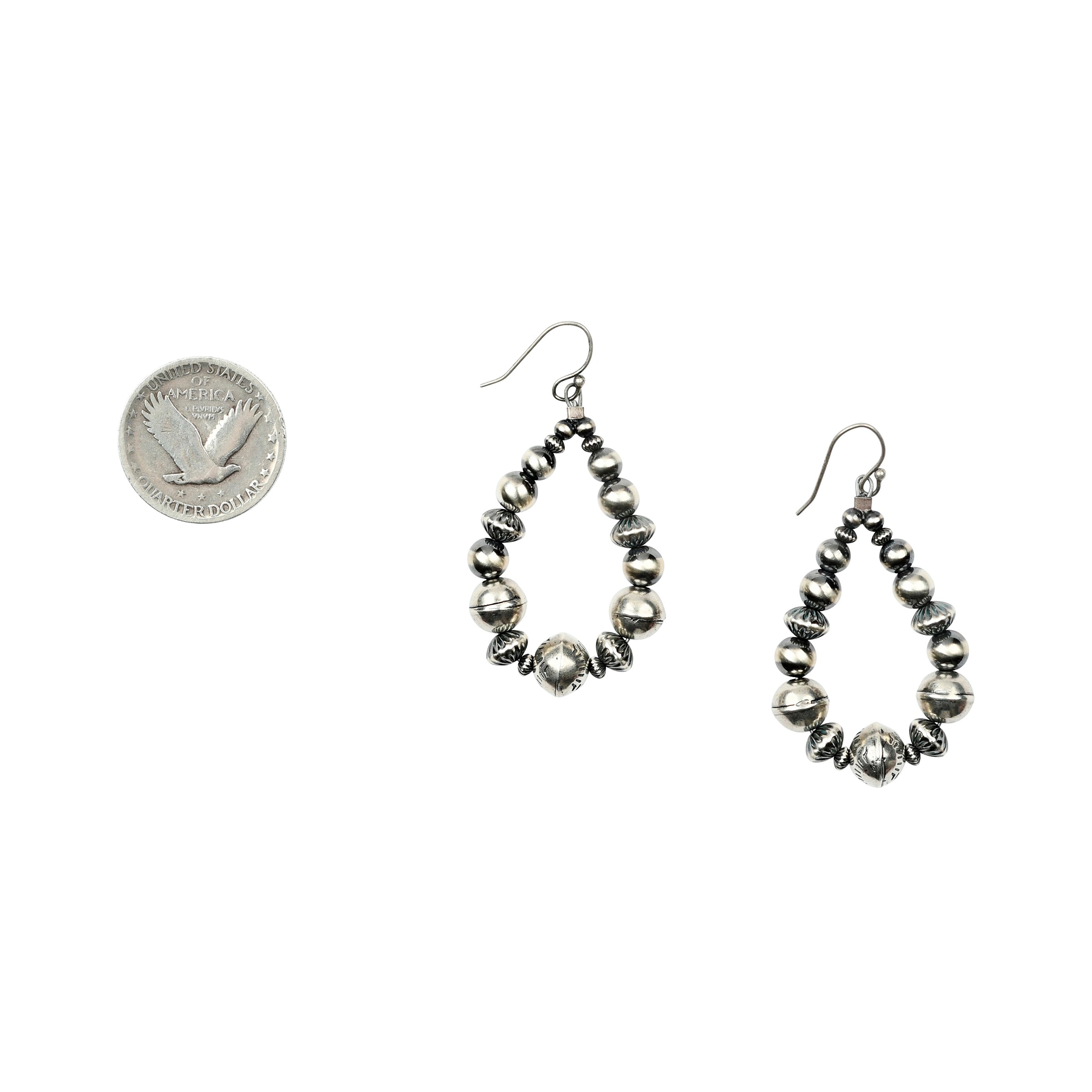 Sterling silver mixed beads in hoop earrings with sterling silver ear wires.