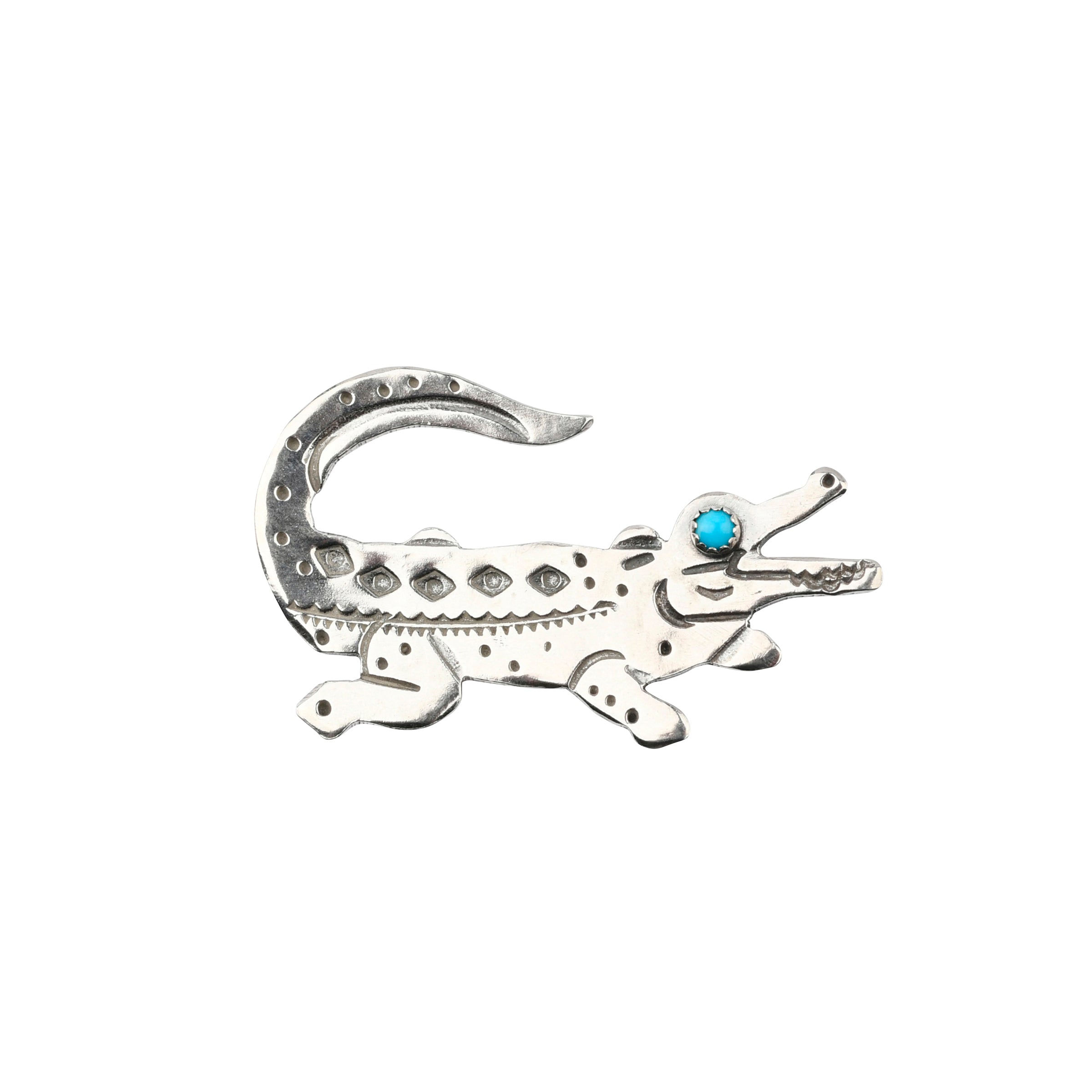 joe eby sterling silver alligator pin with turquoise