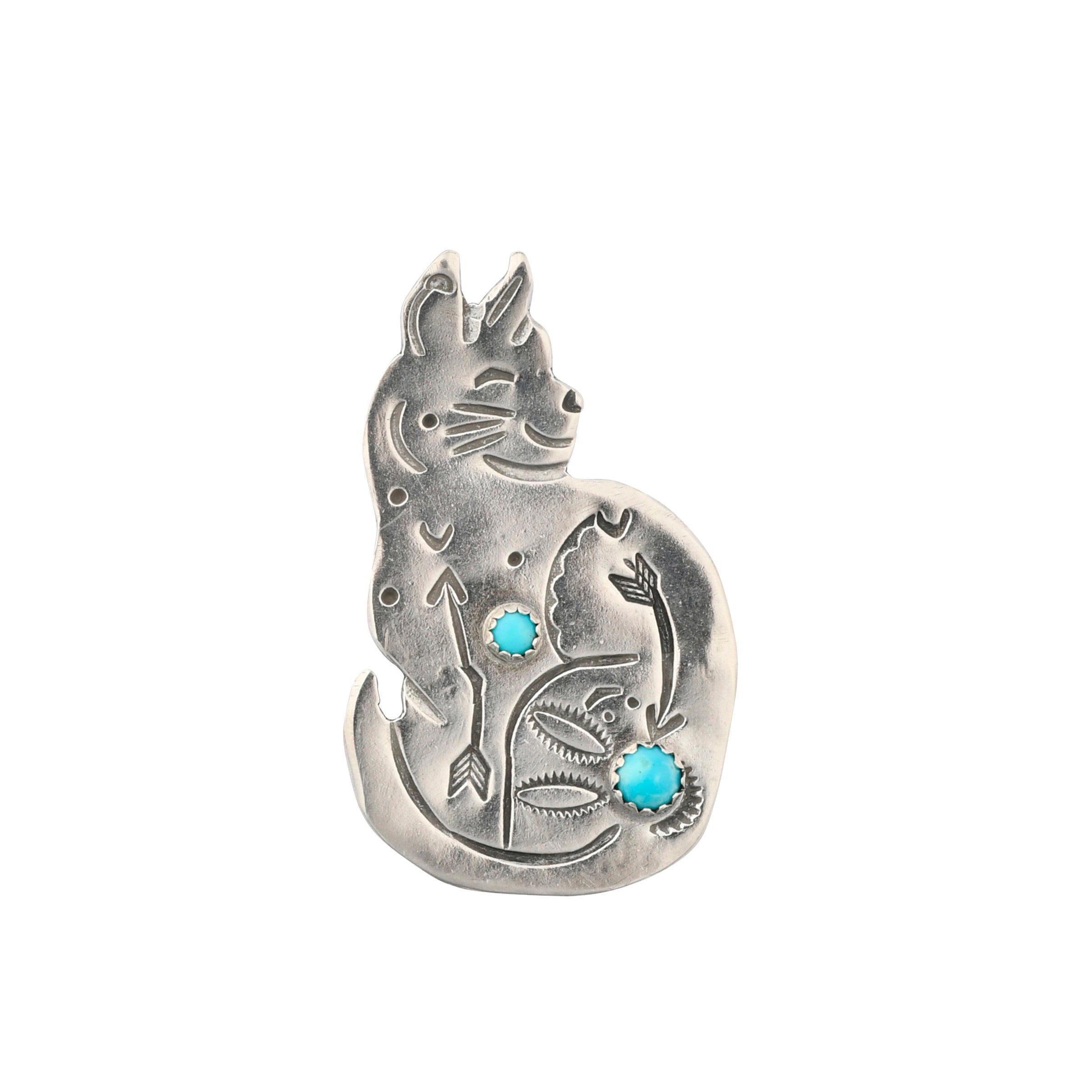 joe eby sterling silver cat pin with turquoise