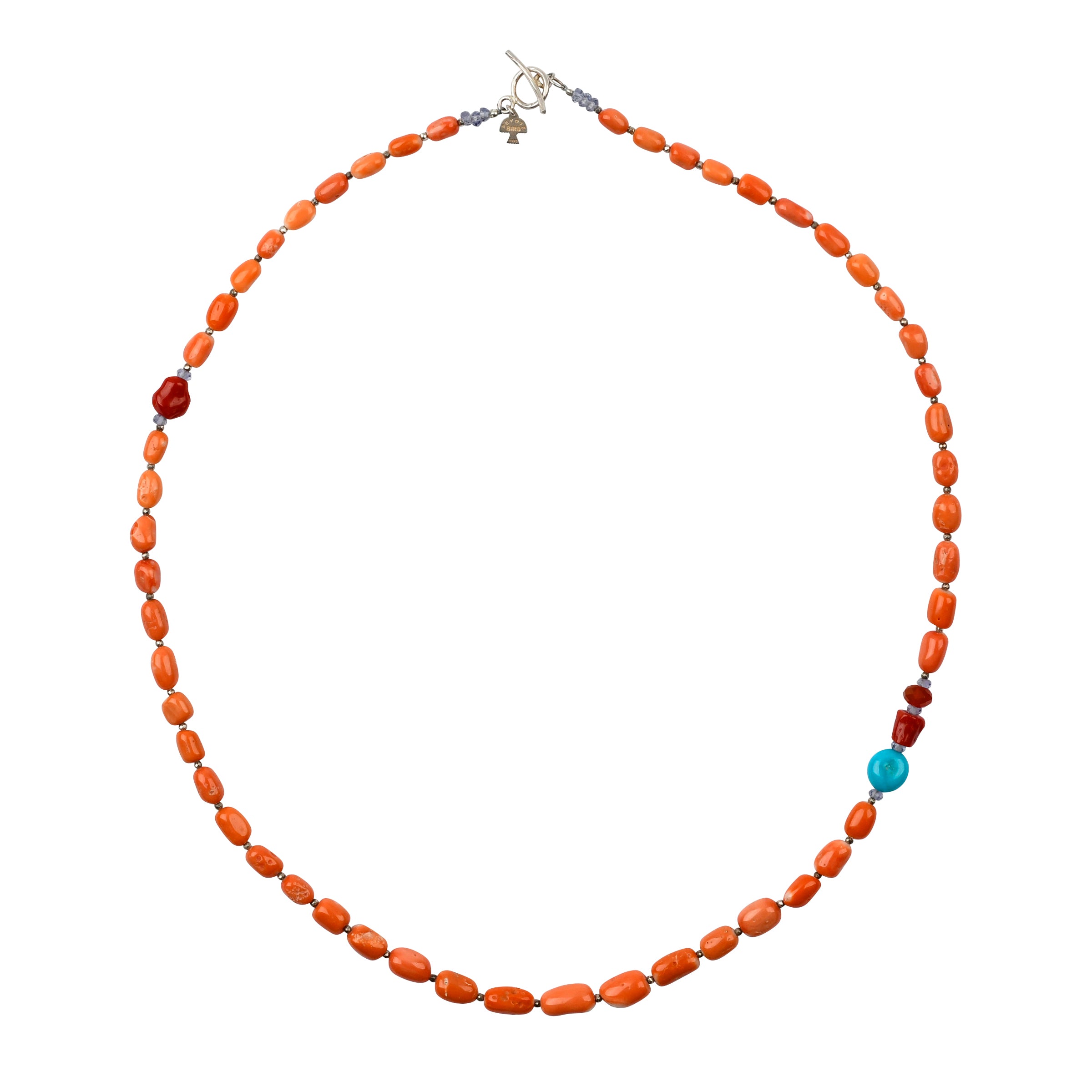 Peyote Bird hand-beaded coral and turquoise necklace
