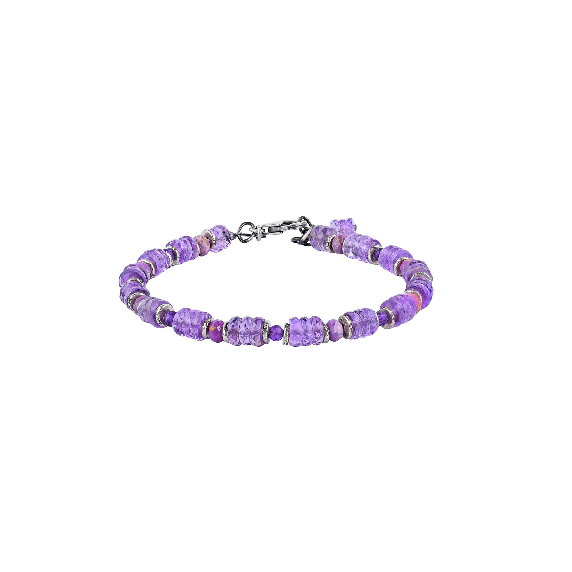 A Peyote Bird original beaded bracelet featuring sterling silver and amethyst beads.