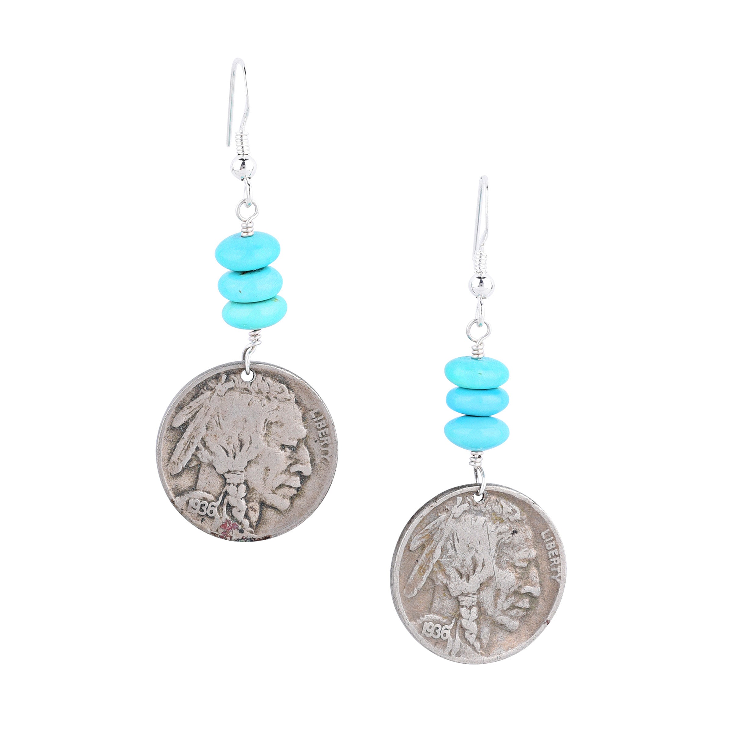 Owen Lovato Liberty Earrings, native, artisan, made in USA, coin silver, turquoise, accessory