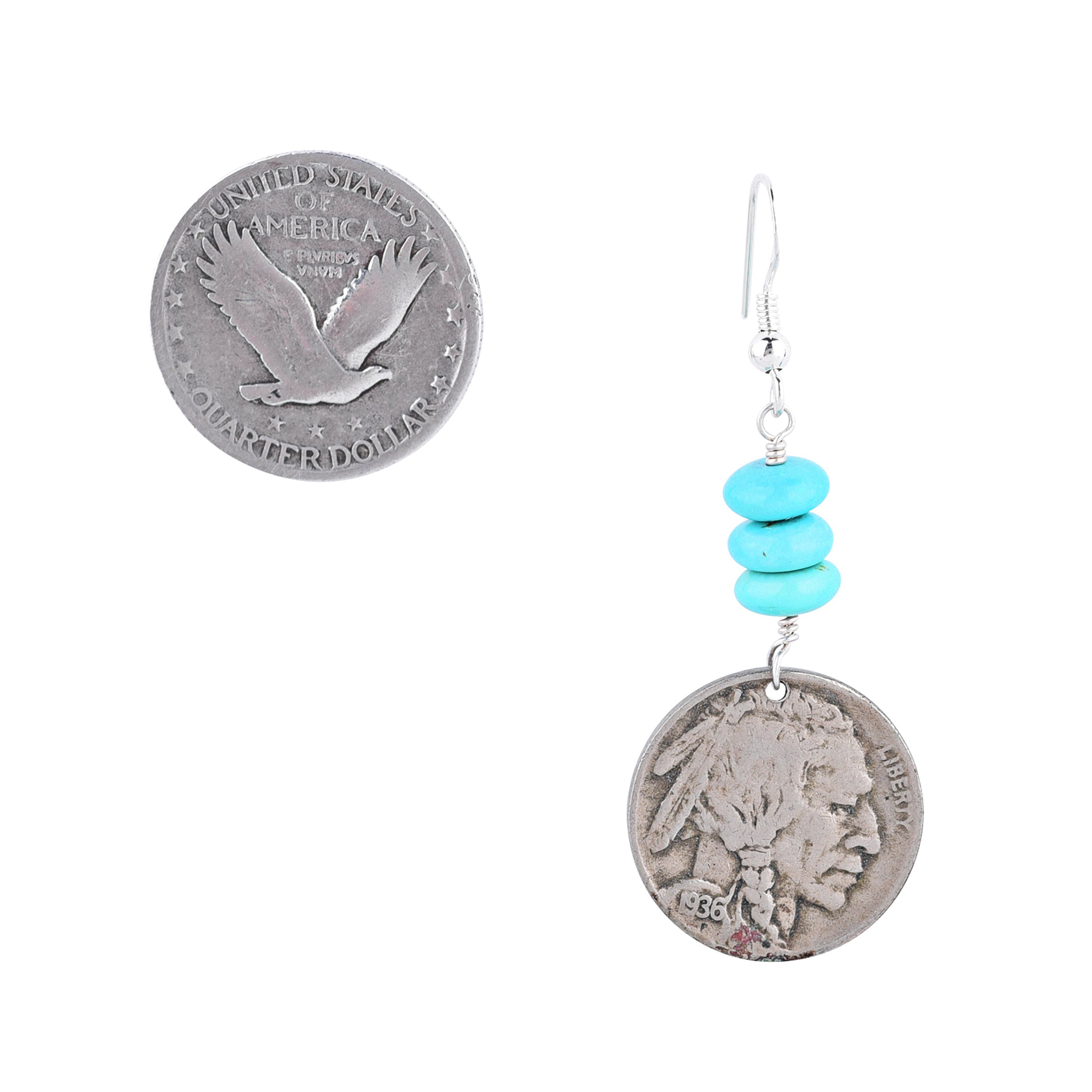Owen Lovato Liberty Earrings, native, artisan, made in USA, coin silver, turquoise, accessory