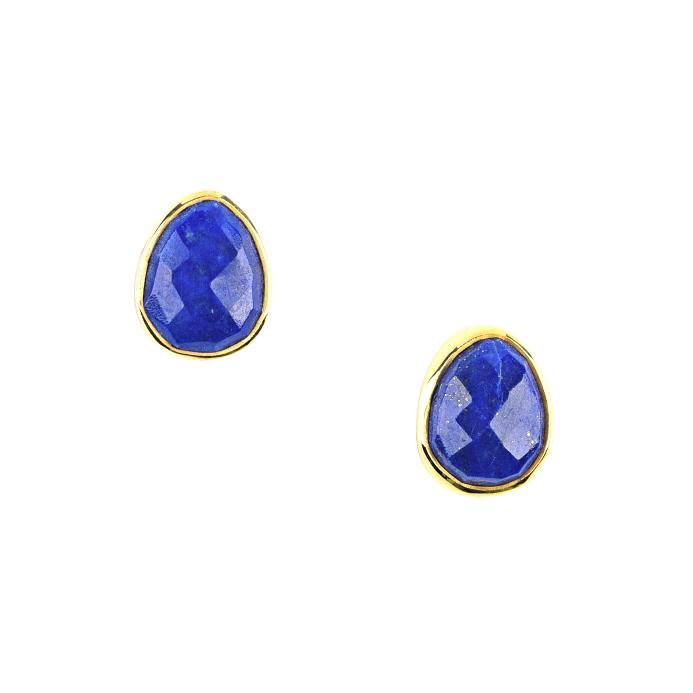 14K Gold fill post earrings with teardrop shaped lapis stones.