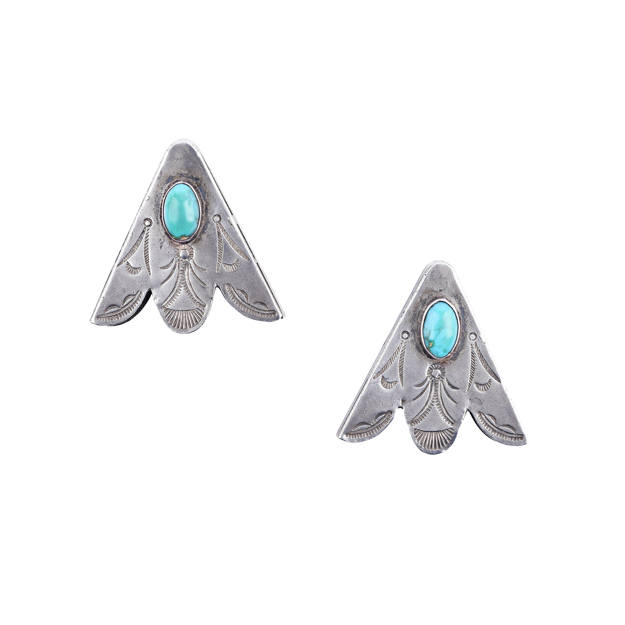 The Most Intricate Vintage Navajo Native American Jewelry Silver Turquoise Collar Tips